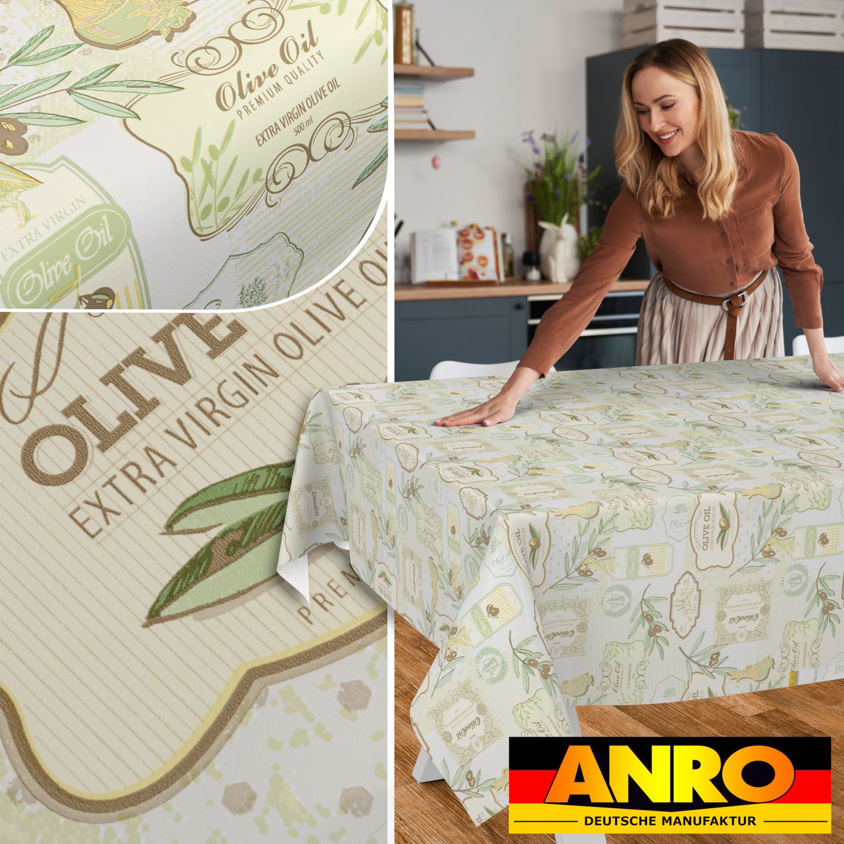 E45210E_SQ_50 Wachstischdecke Wachstuch Tischdecke Wachstuch Meterware Tischdecke abwaschbar Gartentischdecke Oliven