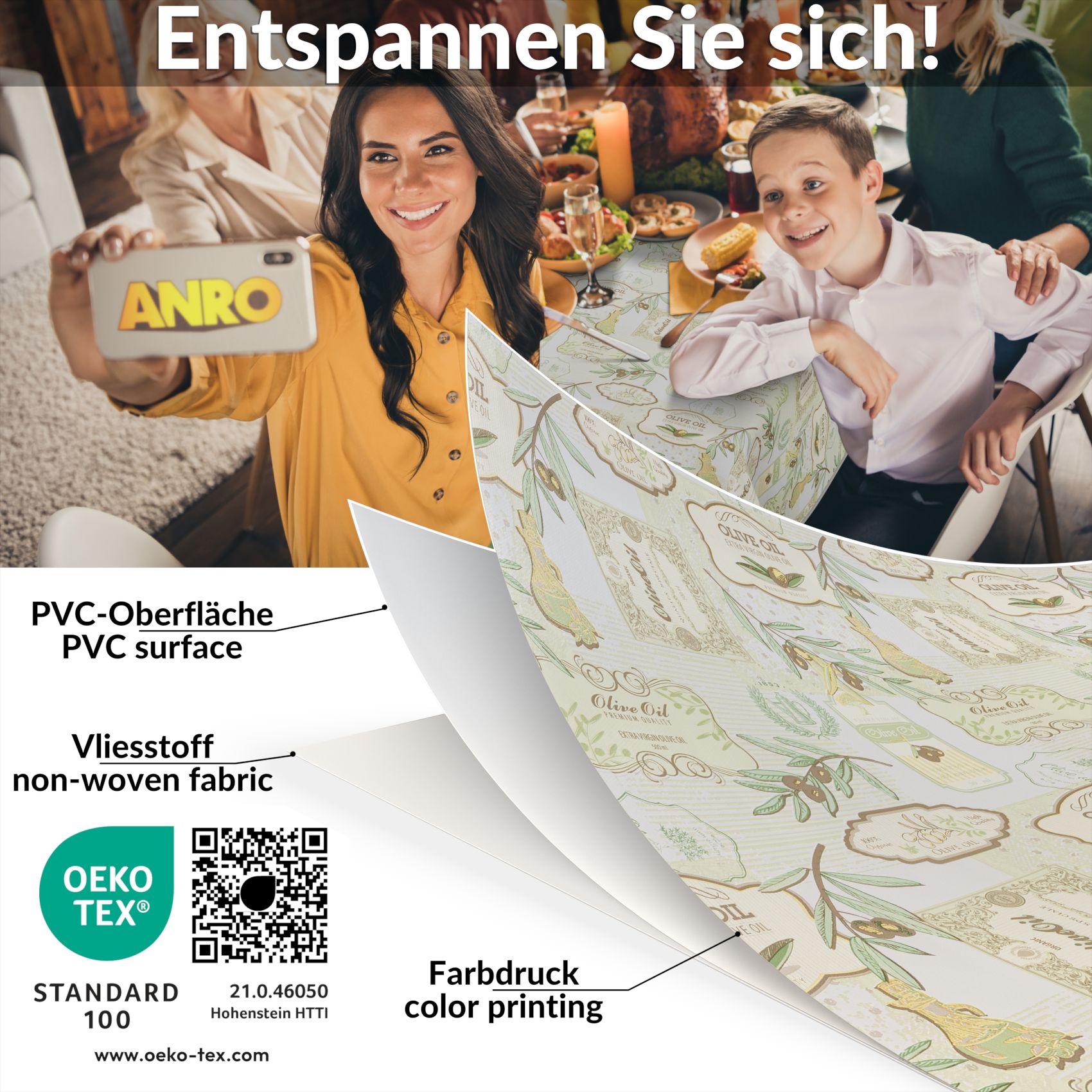 E45210E_80 Wachstischdecke Wachstuch Tischdecke Wachstuch Meterware Tischdecke abwaschbar Gartentischdecke Oliven