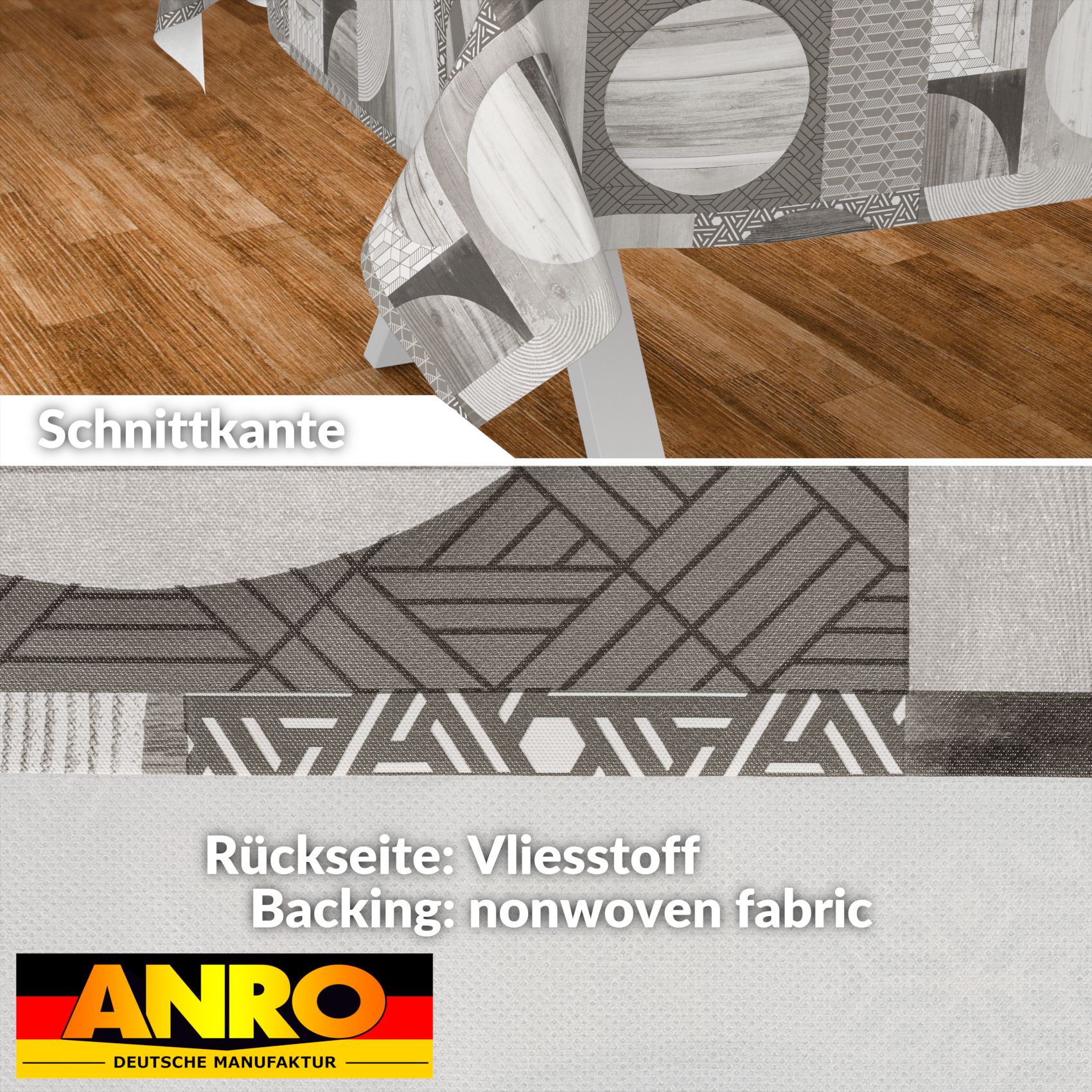 E47820E_SQ_30 Wachstischdecke Wachstuch Tischdecke Wachstuch Meterware Tischdecke abwaschbar Gartentischdecke Holz Patchwork Grau