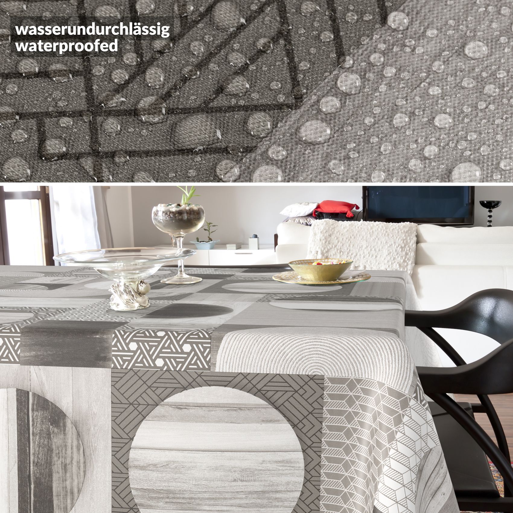 E47820E_SQ_40 Wachstischdecke Wachstuch Tischdecke Wachstuch Meterware Tischdecke abwaschbar Gartentischdecke Holz Patchwork Grau