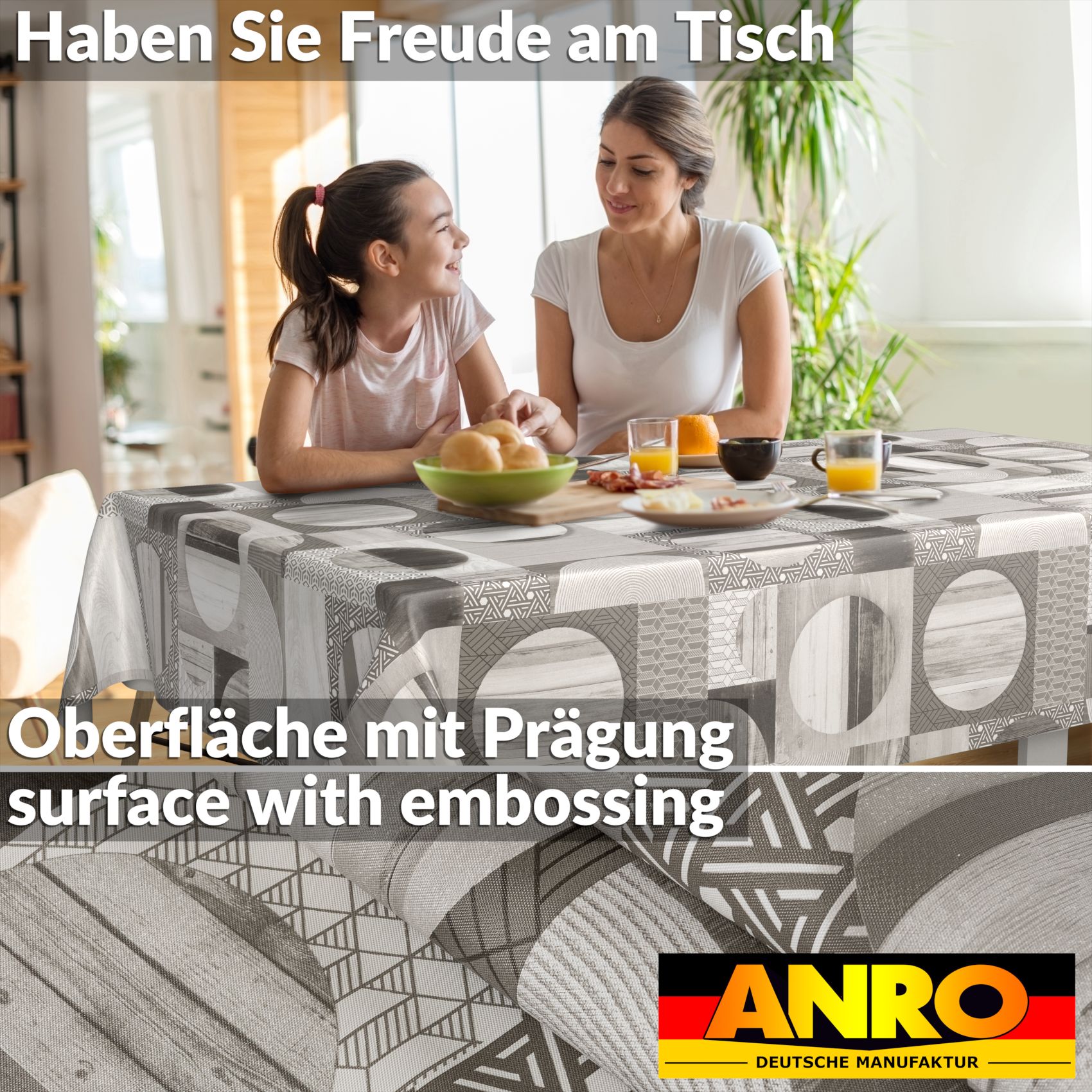 E47820E_SQ_90 Wachstischdecke Wachstuch Tischdecke Wachstuch Meterware Tischdecke abwaschbar Gartentischdecke Holz Patchwork Grau