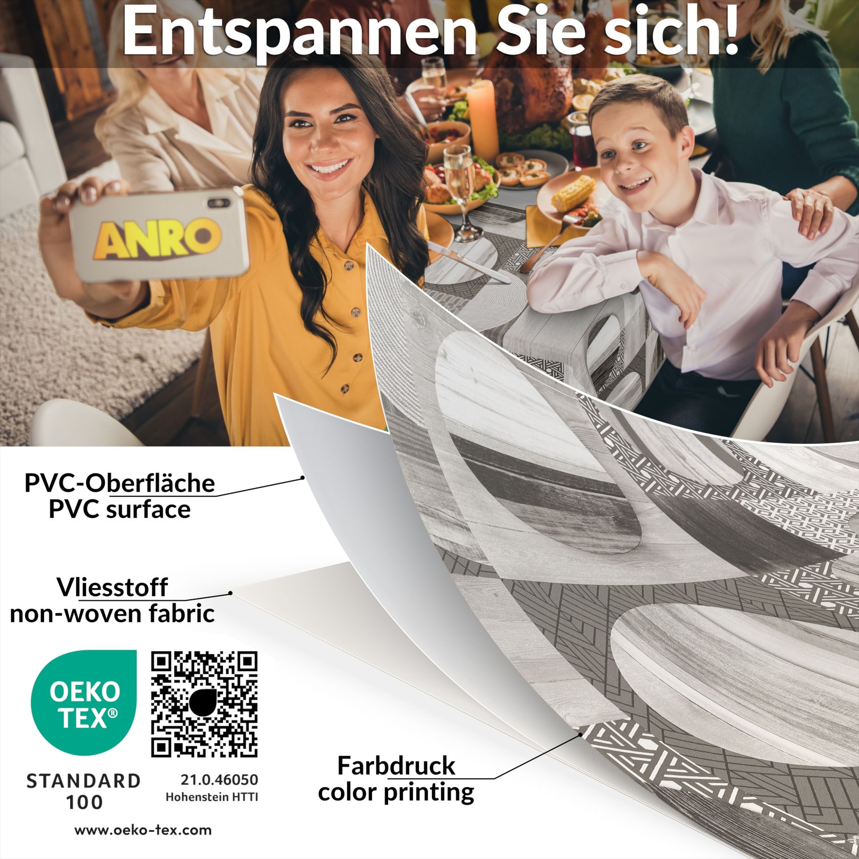 E47820E_80 Wachstischdecke Wachstuch Tischdecke Wachstuch Meterware Tischdecke abwaschbar Gartentischdecke Holz Patchwork Grau