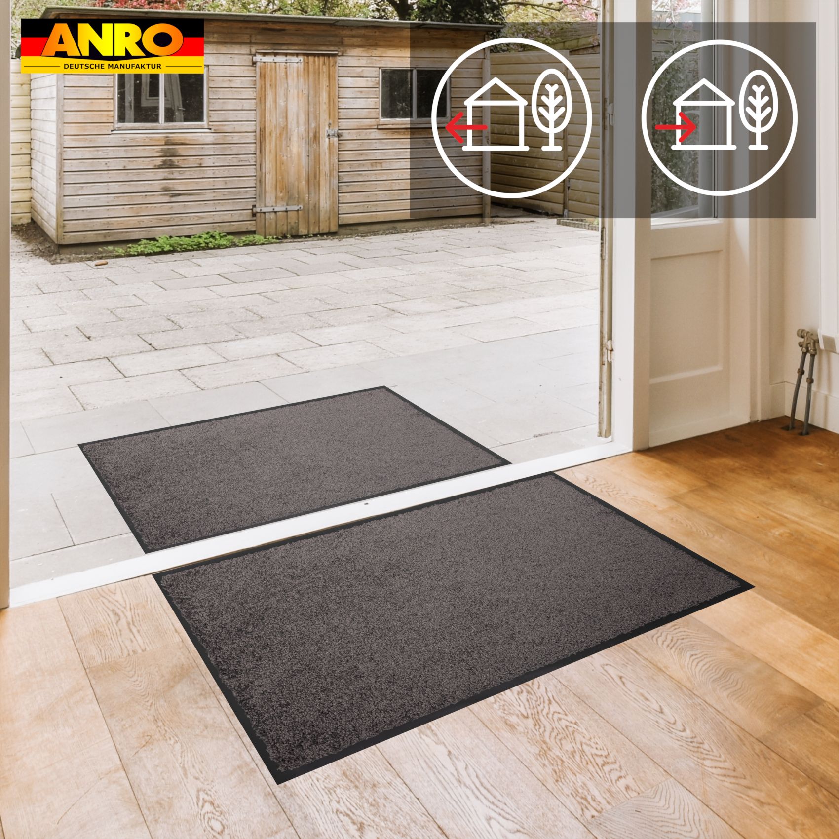 VQU-SMA-ANTR_40 Schmutzfangmatte Fussmatte QUEEN Sauberlaufmatte Schmutzmatte mit Gummirand für innen & außen 5 Größen Anthrazit