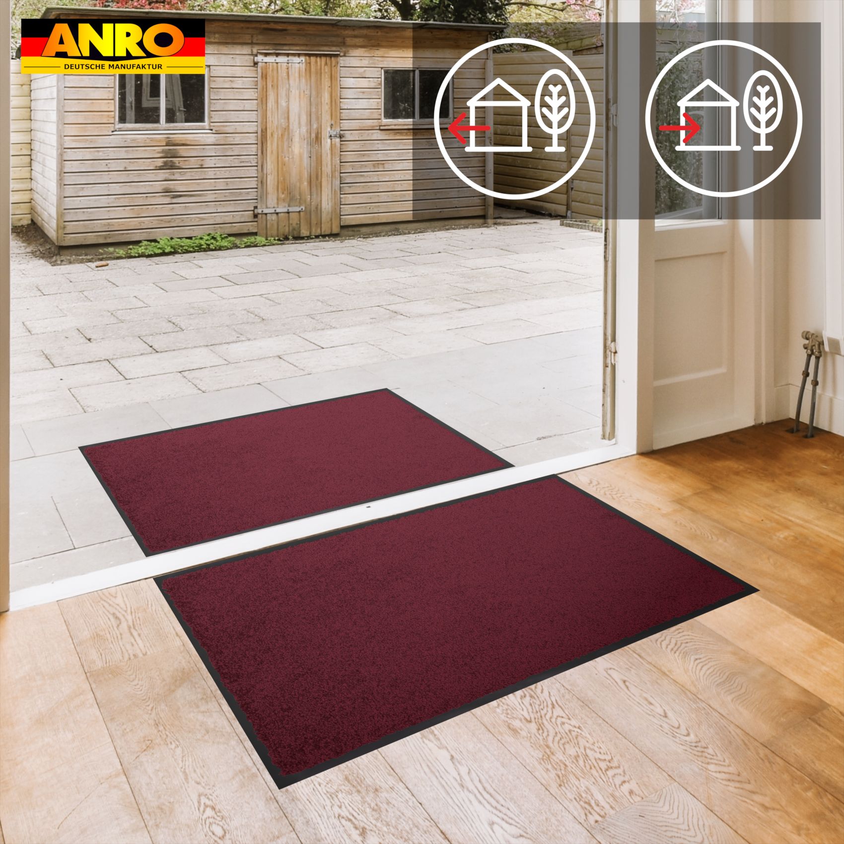VQU-SMA-ROTT_40 Schmutzfangmatte Fussmatte QUEEN Sauberlaufmatte Schmutzmatte mit Gummirand für innen & außen 5 Größen Bordeaux