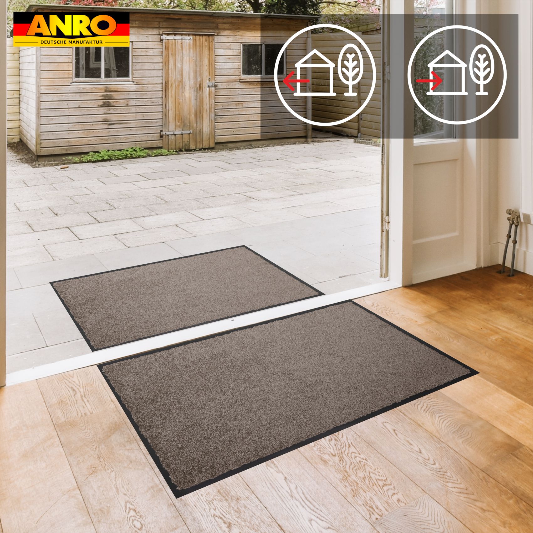 VQU-SMA-BRAU_40 Schmutzfangmatte Fussmatte QUEEN Sauberlaufmatte Schmutzmatte mit Gummirand für innen & außen 5 Größen Braun