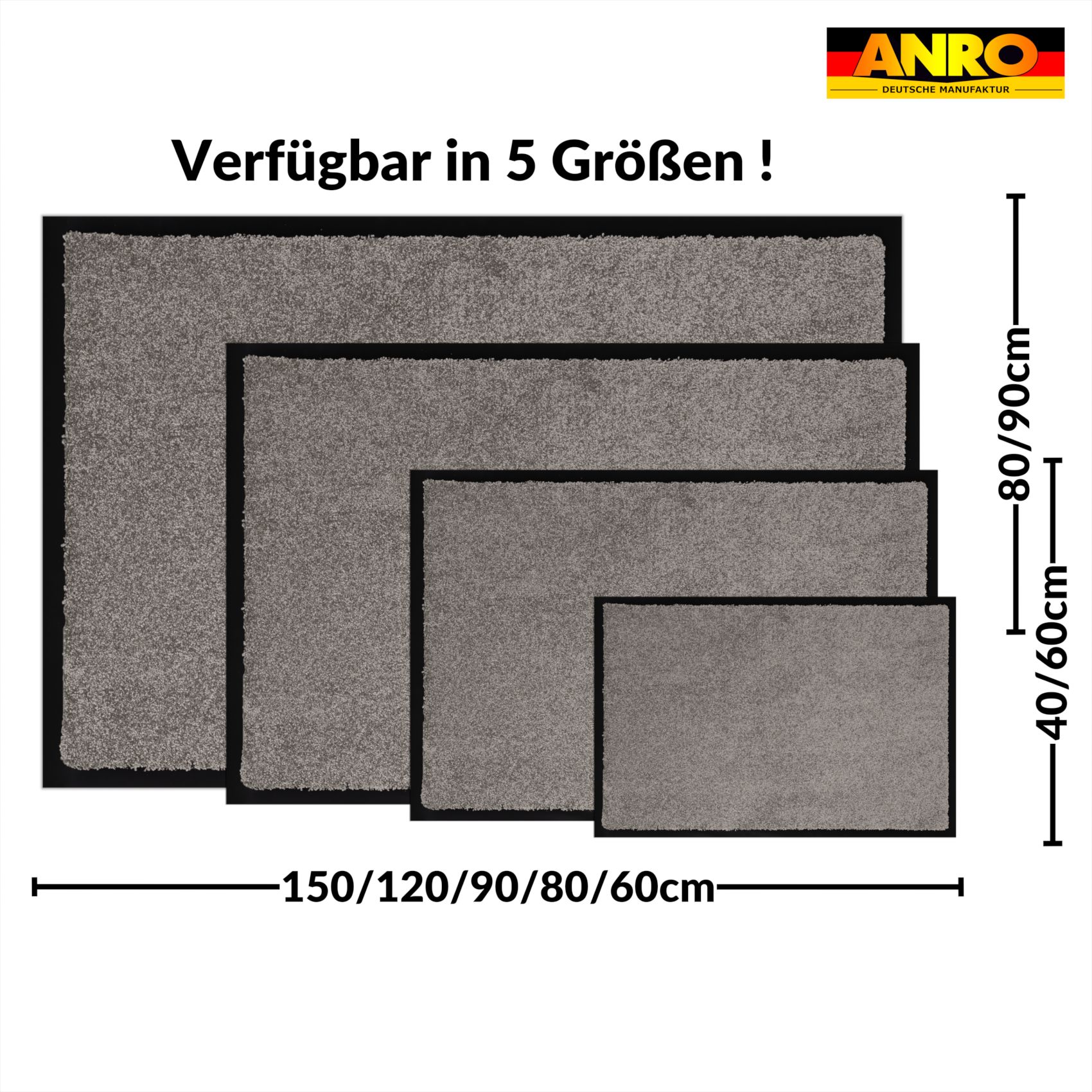 Schmutzfangmatte Fussmatte QUEEN Sauberlaufmatte Schmutzmatte mit Gummirand für innen & außen 5 Größen Grau