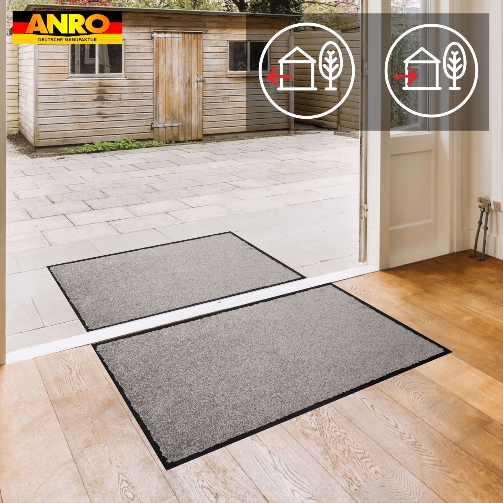 Schmutzfangmatte Fussmatte QUEEN Sauberlaufmatte Schmutzmatte mit Gummirand für innen & außen 5 Größen Grau