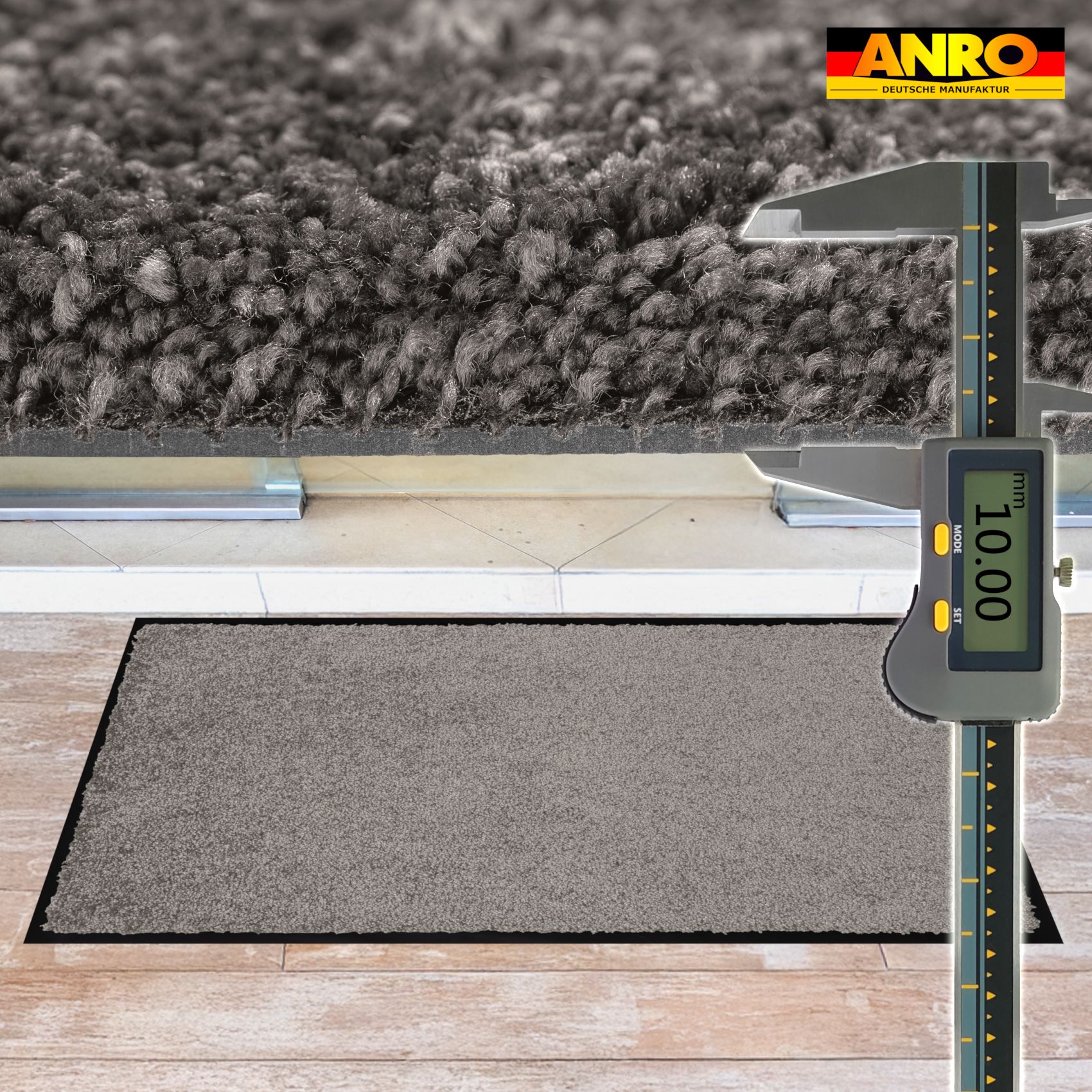 Schmutzfangmatte Fussmatte QUEEN Sauberlaufmatte Schmutzmatte mit Gummirand für innen & außen 5 Größen Grau