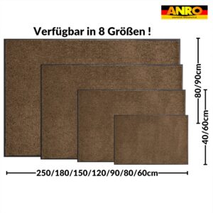 Schmutzfangmatte Fußmatte AMIGO Sauberlaufmatte Schmutzmatte mit Gummirand für innen & außen 8 Größen Braun