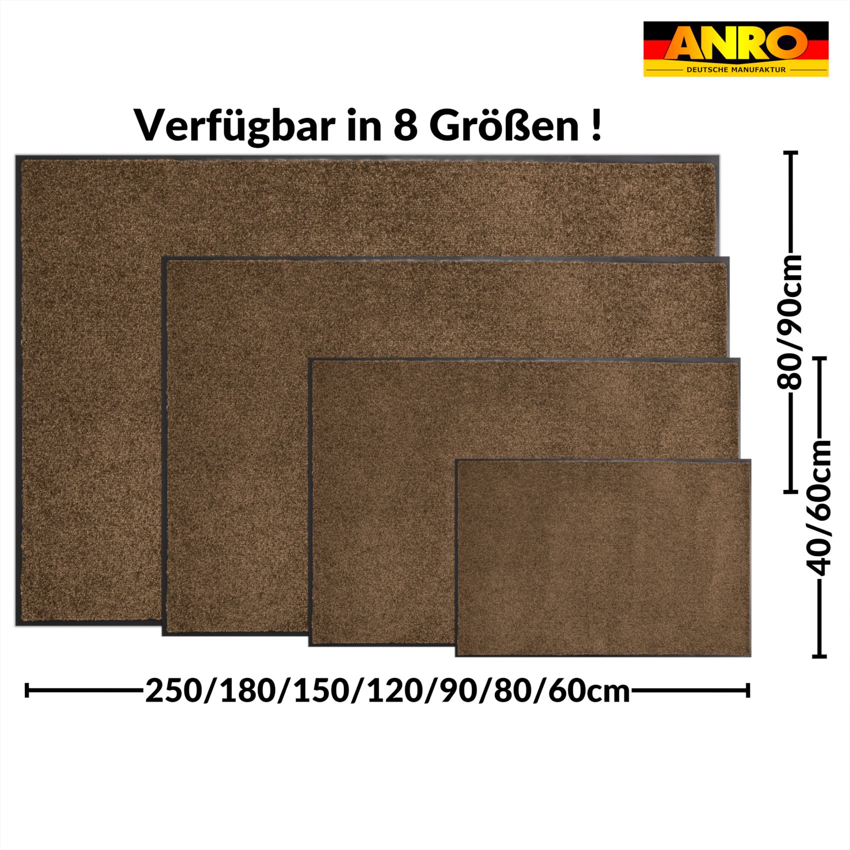 VAM-SMA-BRAU_71 Schmutzfangmatte Fußmatte AMIGO Sauberlaufmatte Schmutzmatte mit Gummirand für innen & außen 8 Größen Braun