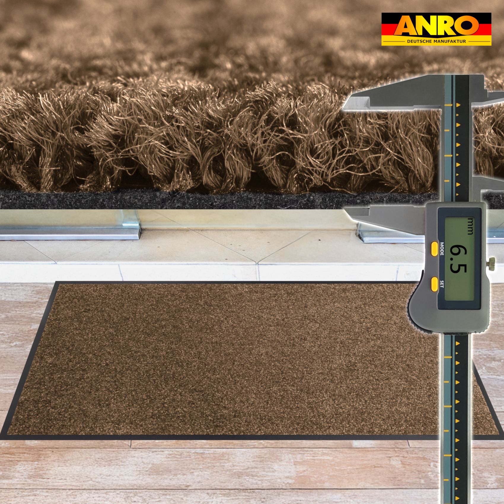 VAM-SMA-BRAU_60 Schmutzfangmatte Fußmatte AMIGO Sauberlaufmatte Schmutzmatte mit Gummirand für innen & außen 8 Größen Braun