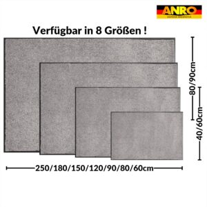 Schmutzfangmatte Fußmatte AMIGO Sauberlaufmatte Schmutzmatte mit Gummirand für innen & außen 8 Größen Grau