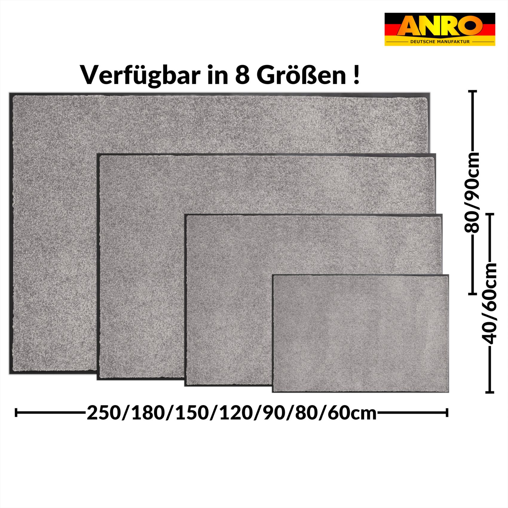 VAM-SMA-GRAU_71 Schmutzfangmatte Fußmatte AMIGO Sauberlaufmatte Schmutzmatte mit Gummirand für innen & außen 8 Größen Grau