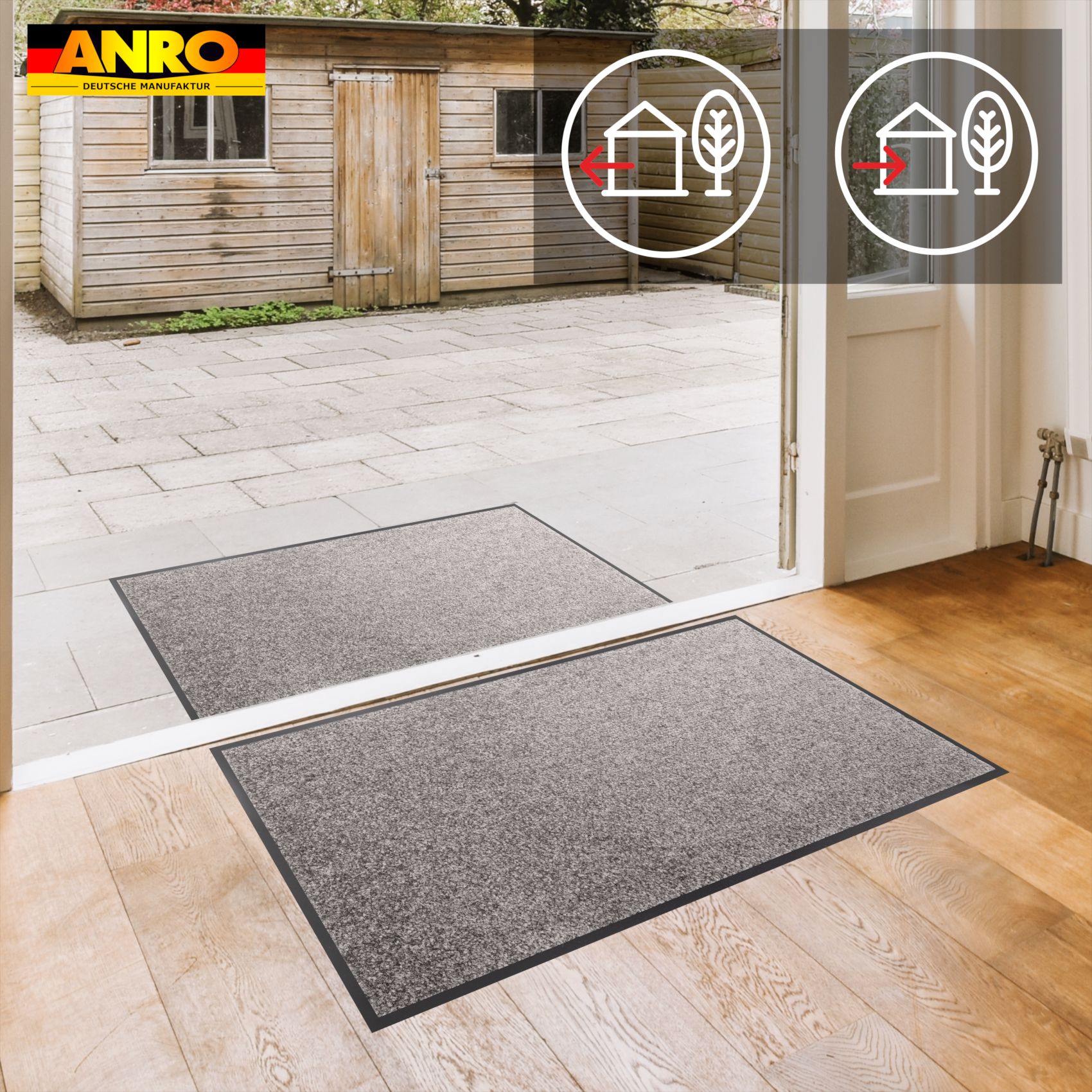 VAM-SMA-GRAU_40 Schmutzfangmatte Fußmatte AMIGO Sauberlaufmatte Schmutzmatte mit Gummirand für innen & außen 8 Größen Grau
