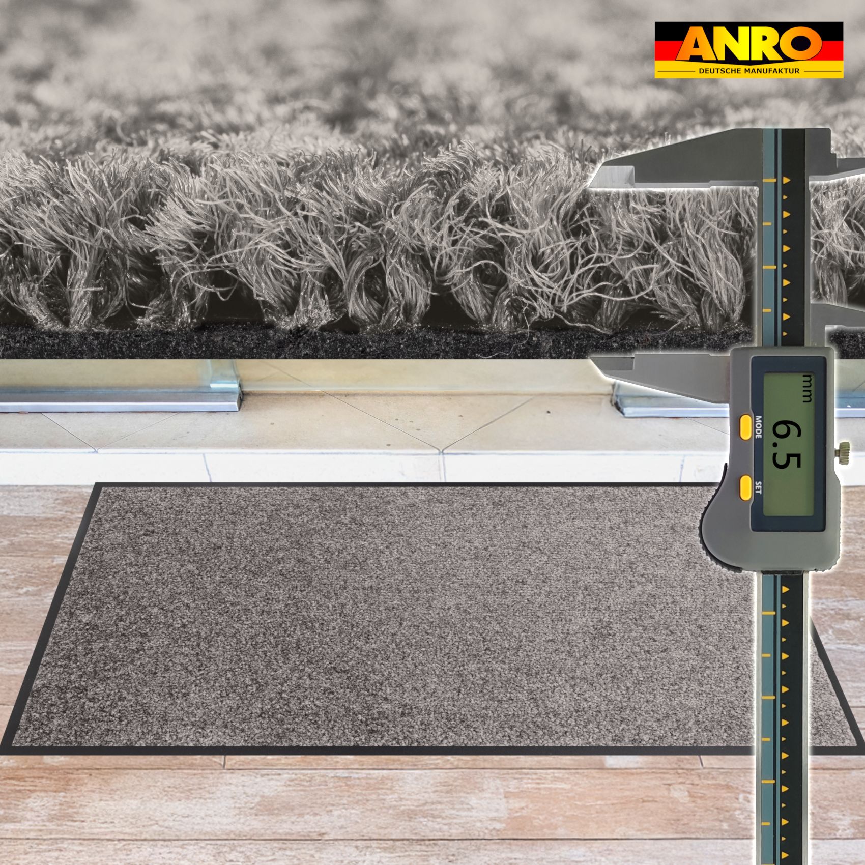 VAM-SMA-GRAU_60 Schmutzfangmatte Fußmatte AMIGO Sauberlaufmatte Schmutzmatte mit Gummirand für innen & außen 8 Größen Grau