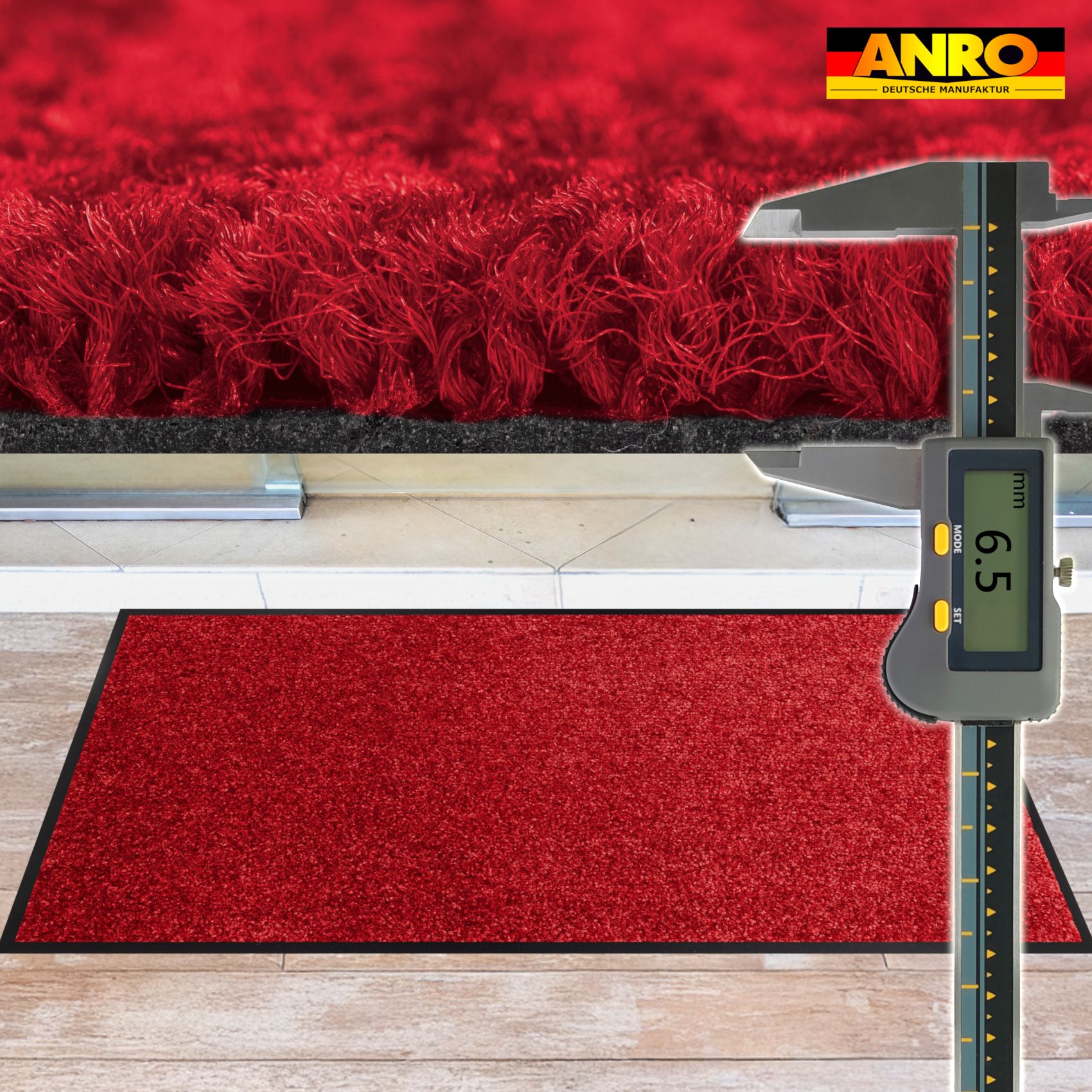 VAM-SMA-ROTT_60 Schmutzfangmatte Fußmatte AMIGO Sauberlaufmatte Schmutzmatte mit Gummirand für innen & außen 8 Größen Rot