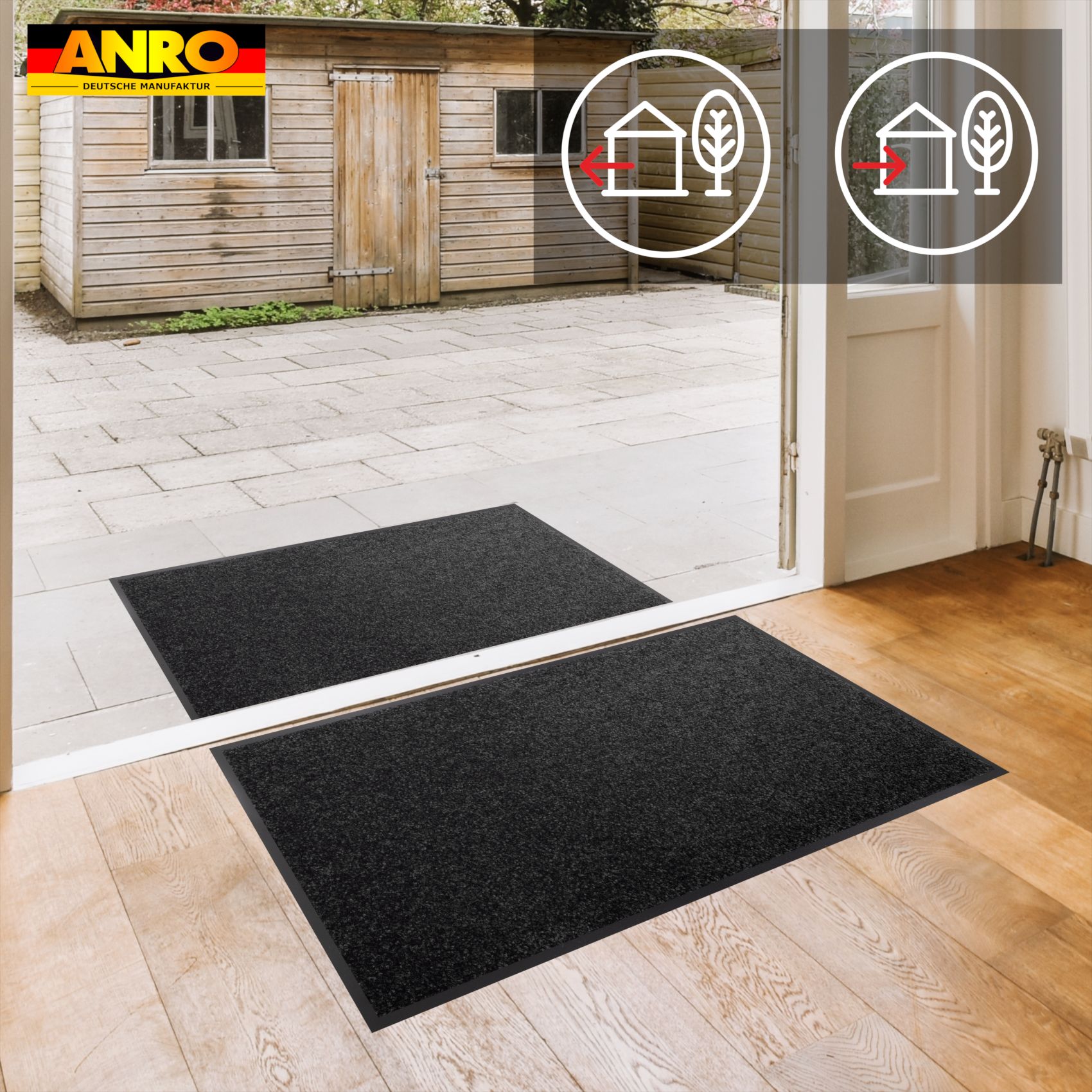 VAM-SMA-SCHW_40 Schmutzfangmatte Fußmatte AMIGO Sauberlaufmatte Schmutzmatte mit Gummirand für innen & außen 8 Größen Schwarz