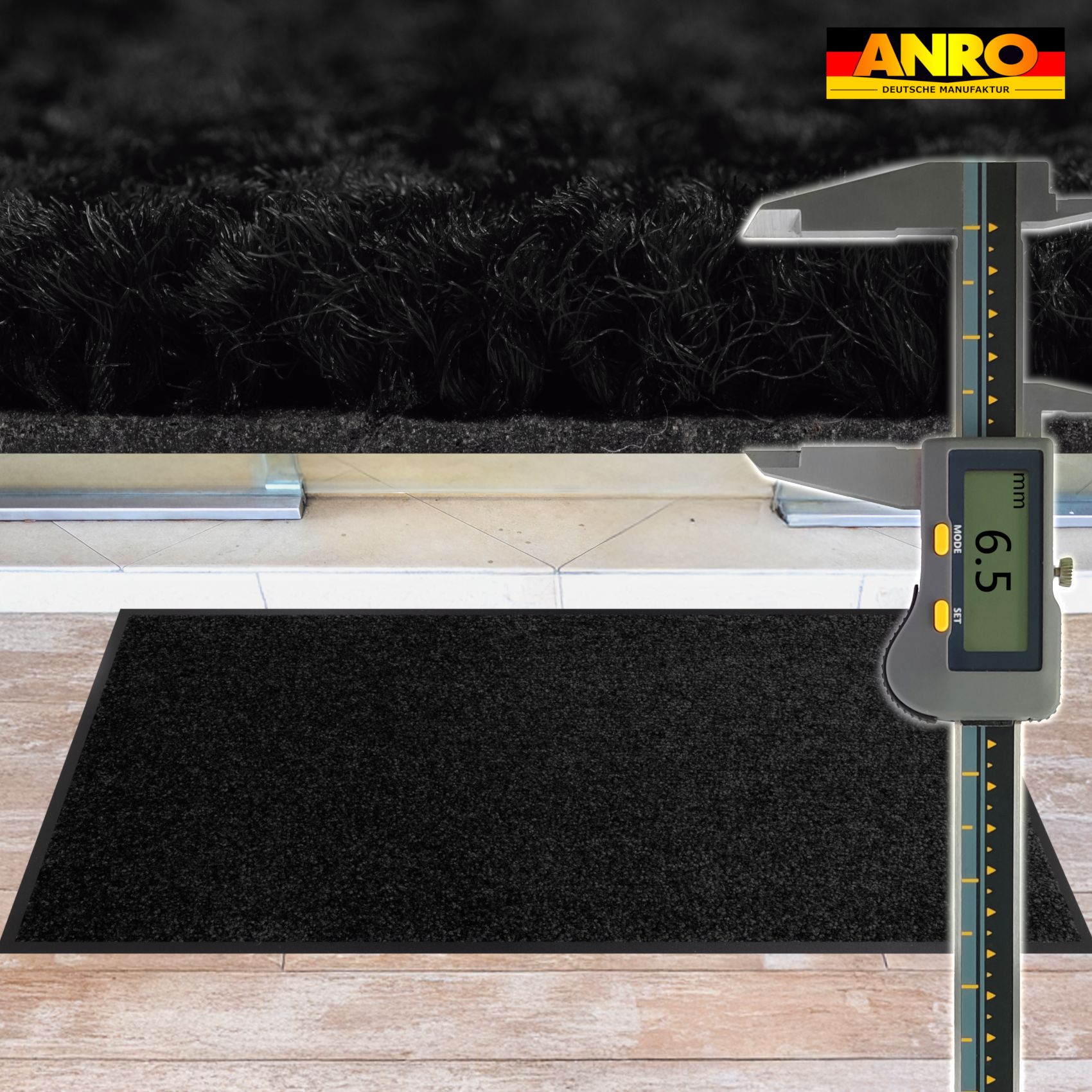 VAM-SMA-SCHW_60 Schmutzfangmatte Fußmatte AMIGO Sauberlaufmatte Schmutzmatte mit Gummirand für innen & außen 8 Größen Schwarz