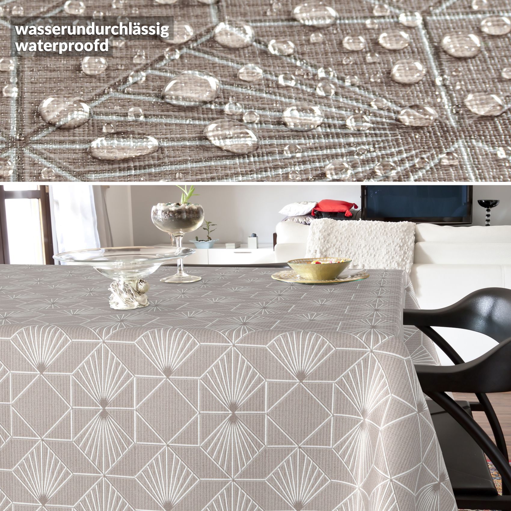 BREX2908_90SQF Wachstuchtischdecke Wachstuch Tischdecke abwaschbar Premium Prägung Gartentischdecke Geometrie Grau Silberdruck Breite 140cm