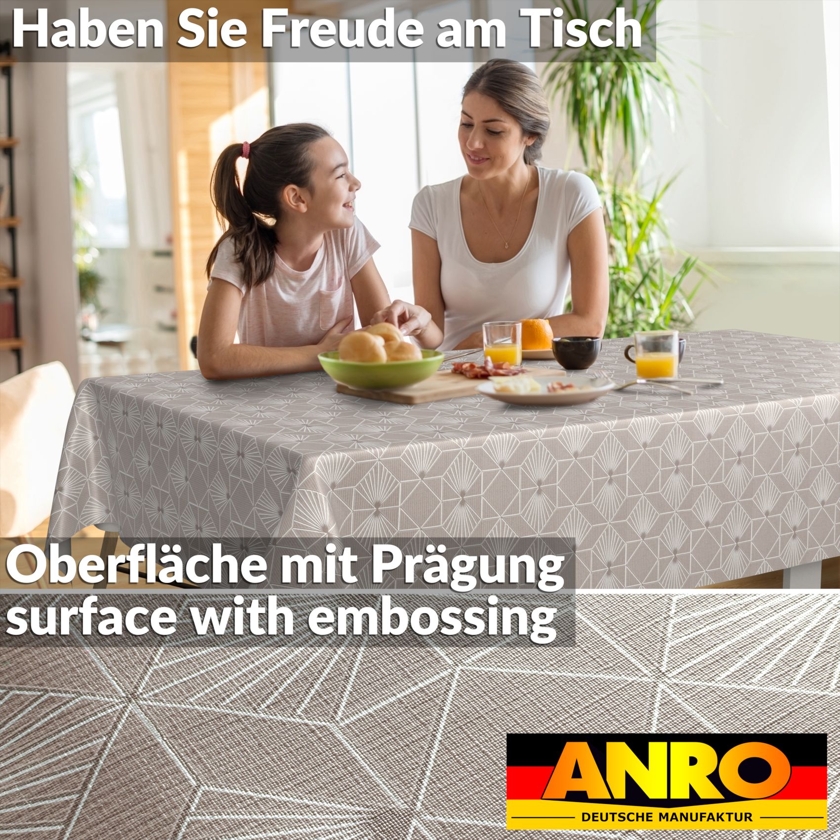 BREX2908_20 Wachstuchtischdecke Wachstuch Tischdecke abwaschbar Premium Prägung Gartentischdecke Geometrie Grau Silberdruck Breite 140cm