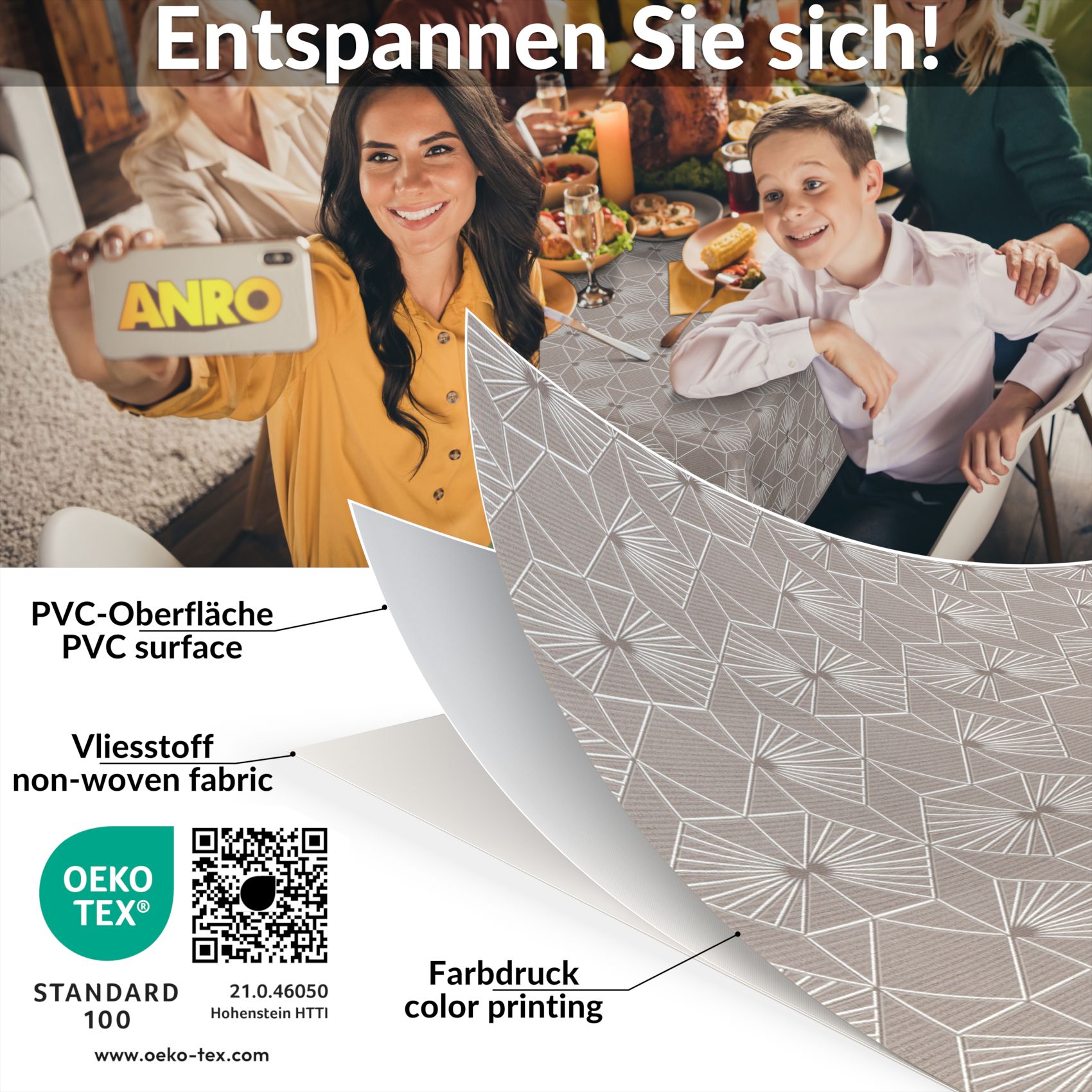 BREX2908_80 Wachstuchtischdecke Wachstuch Tischdecke abwaschbar Premium Prägung Gartentischdecke Geometrie Grau Silberdruck Breite 140cm