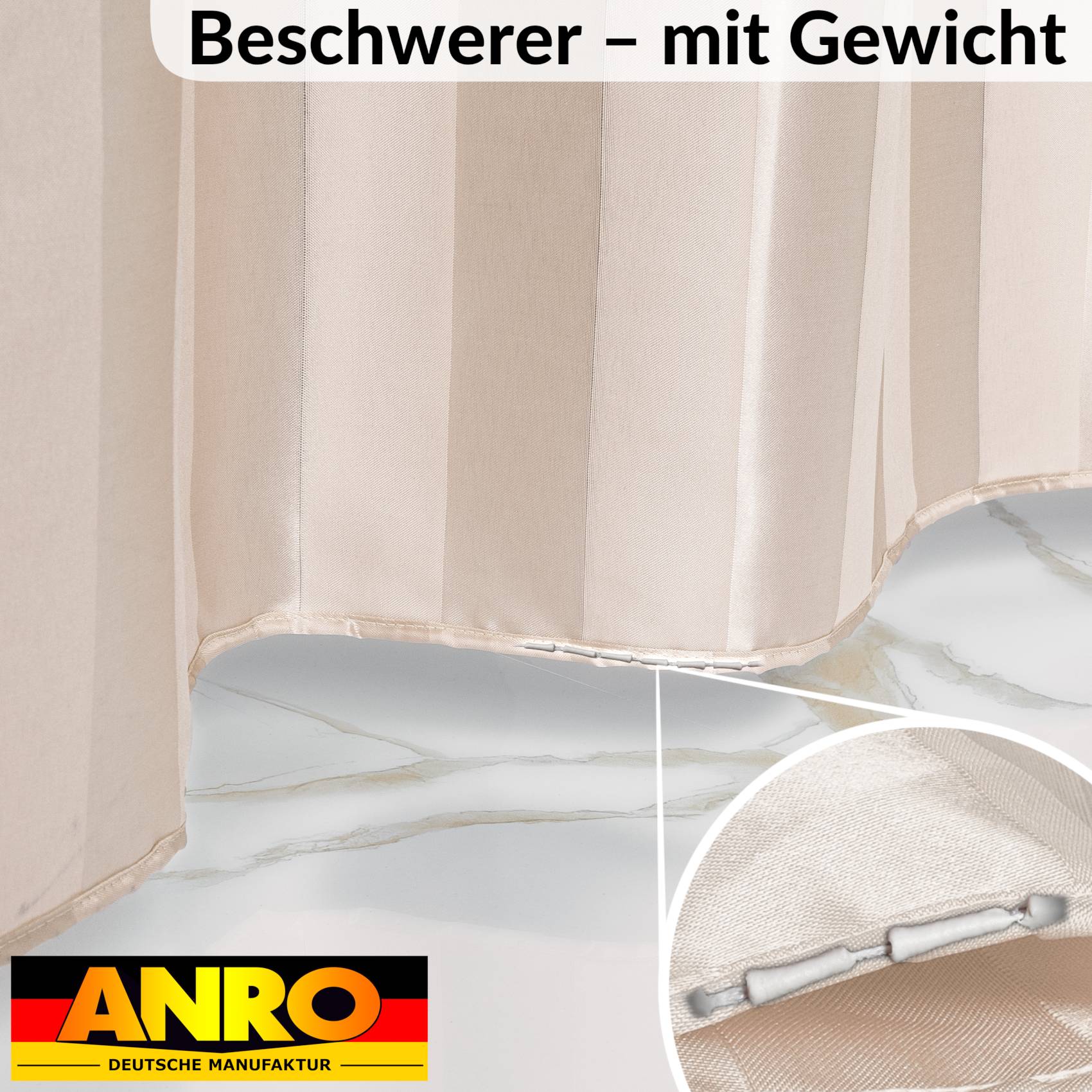 Duschvorhang Badewanne Textil Polyester Bad Vorhang waschbar mit Ringen Beige 3 Größen