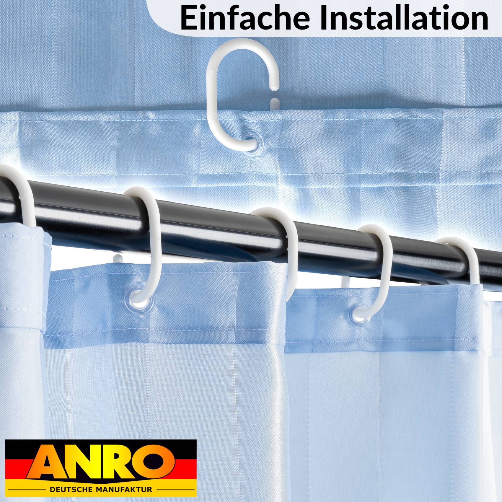 Duschvorhang Badewanne Textil Polyester Bad Vorhang waschbar mit Ringen Hellblau 3 Größen