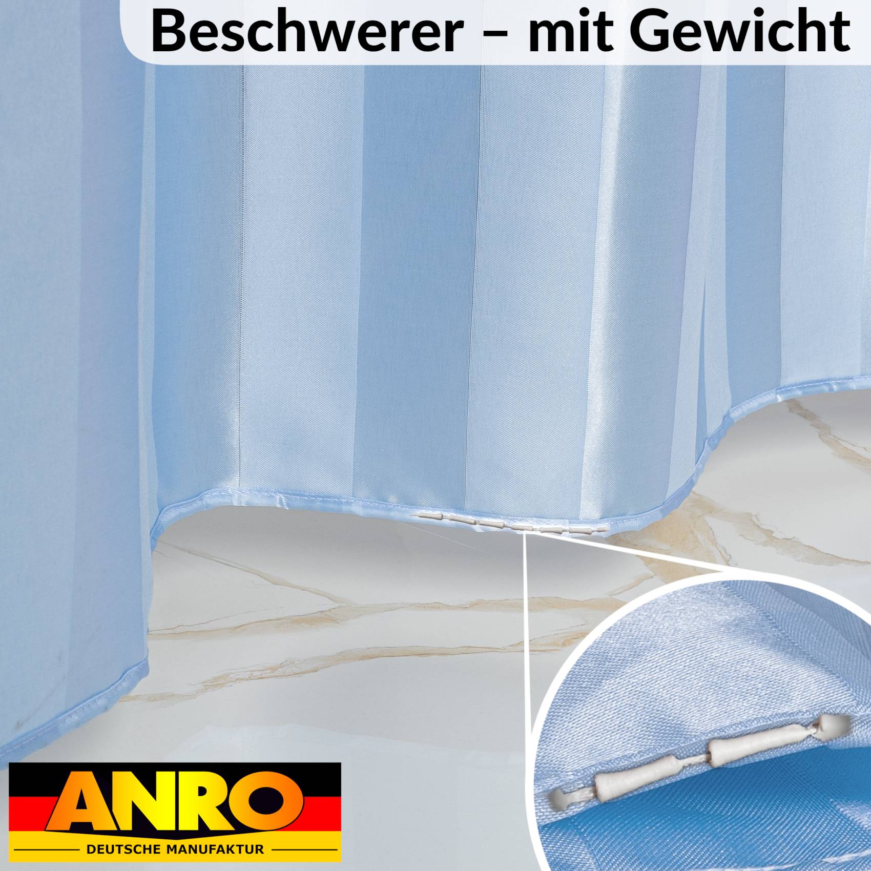 Duschvorhang Badewanne Textil Polyester Bad Vorhang waschbar mit Ringen Hellblau 3 Größen