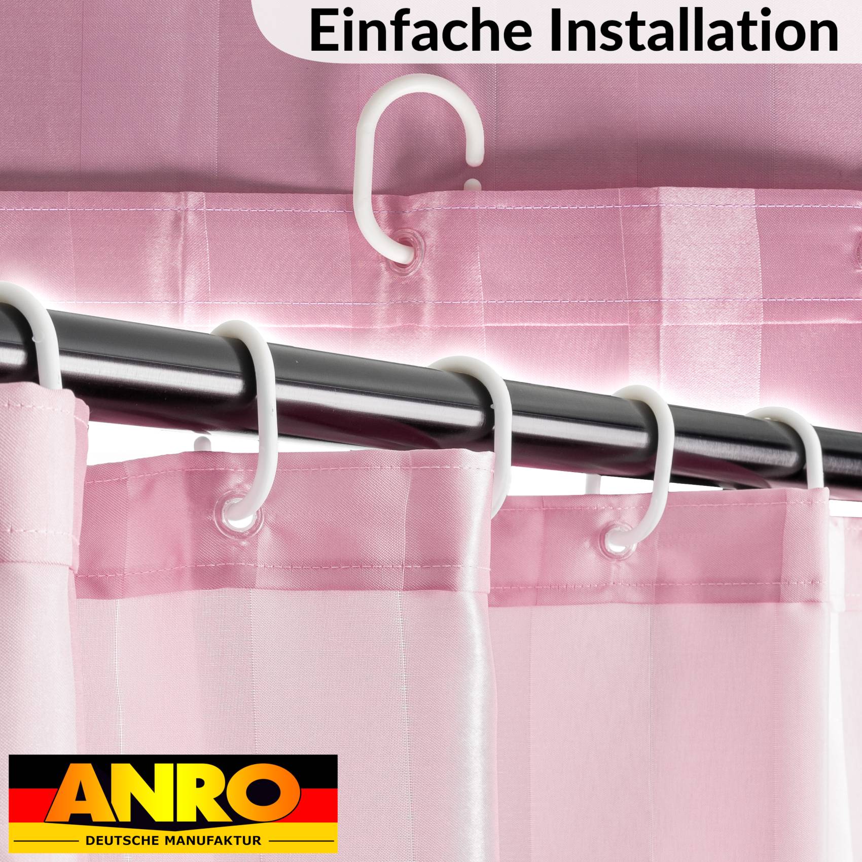 DUSCH-ROSA-120_30 Duschvorhang Badewanne Textil Polyester Bad Vorhang waschbar mit Ringen Rosa 3 Größen