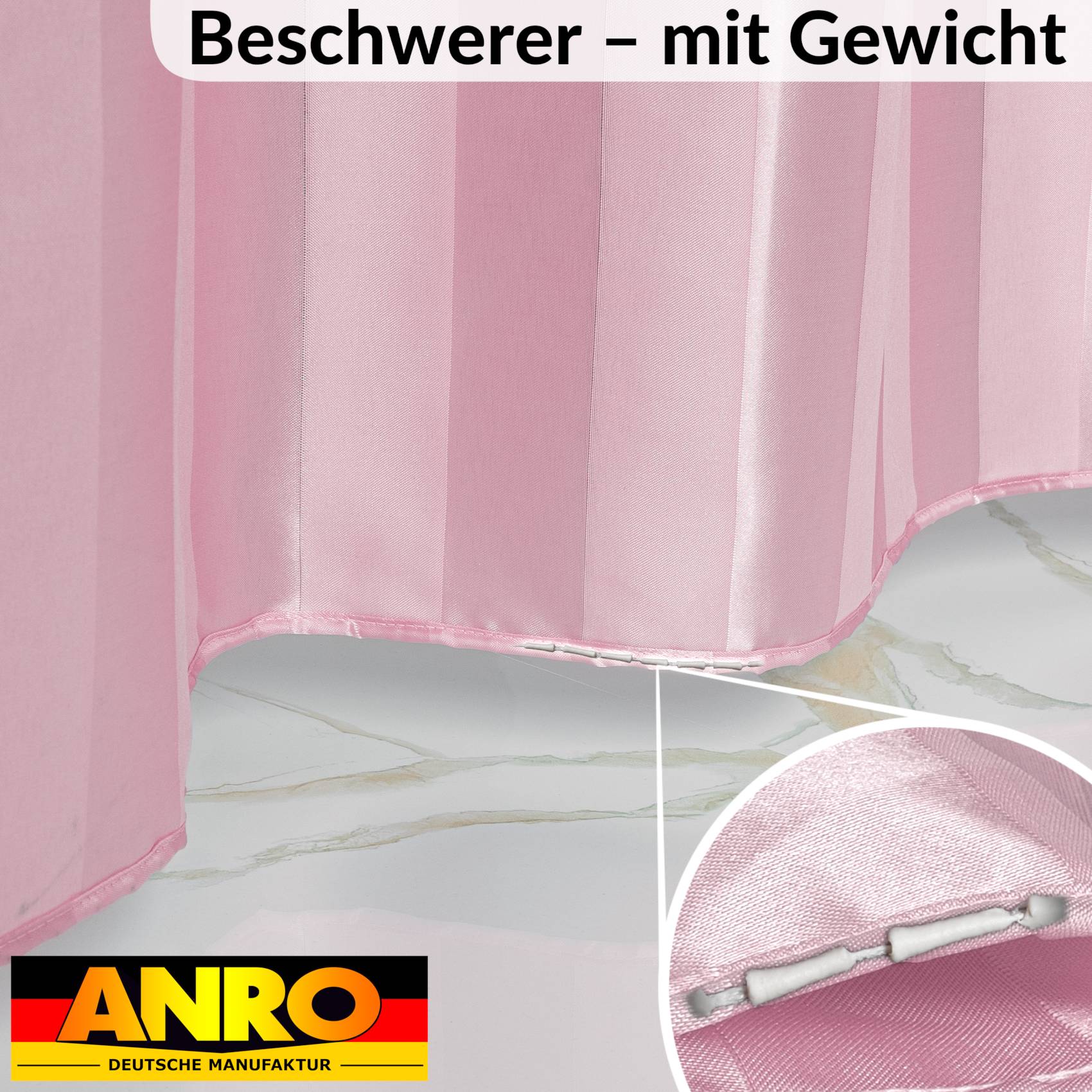 DUSCH-ROSA-120_40 Duschvorhang Badewanne Textil Polyester Bad Vorhang waschbar mit Ringen Rosa 3 Größen