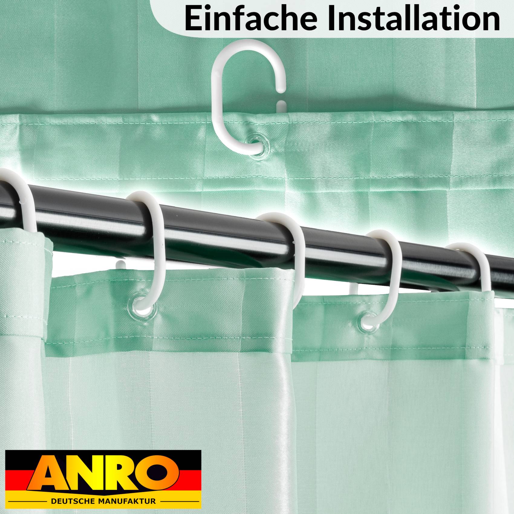 Duschvorhang Badewanne Textil Polyester Bad Vorhang waschbar mit Ringen Grün 3 Größen