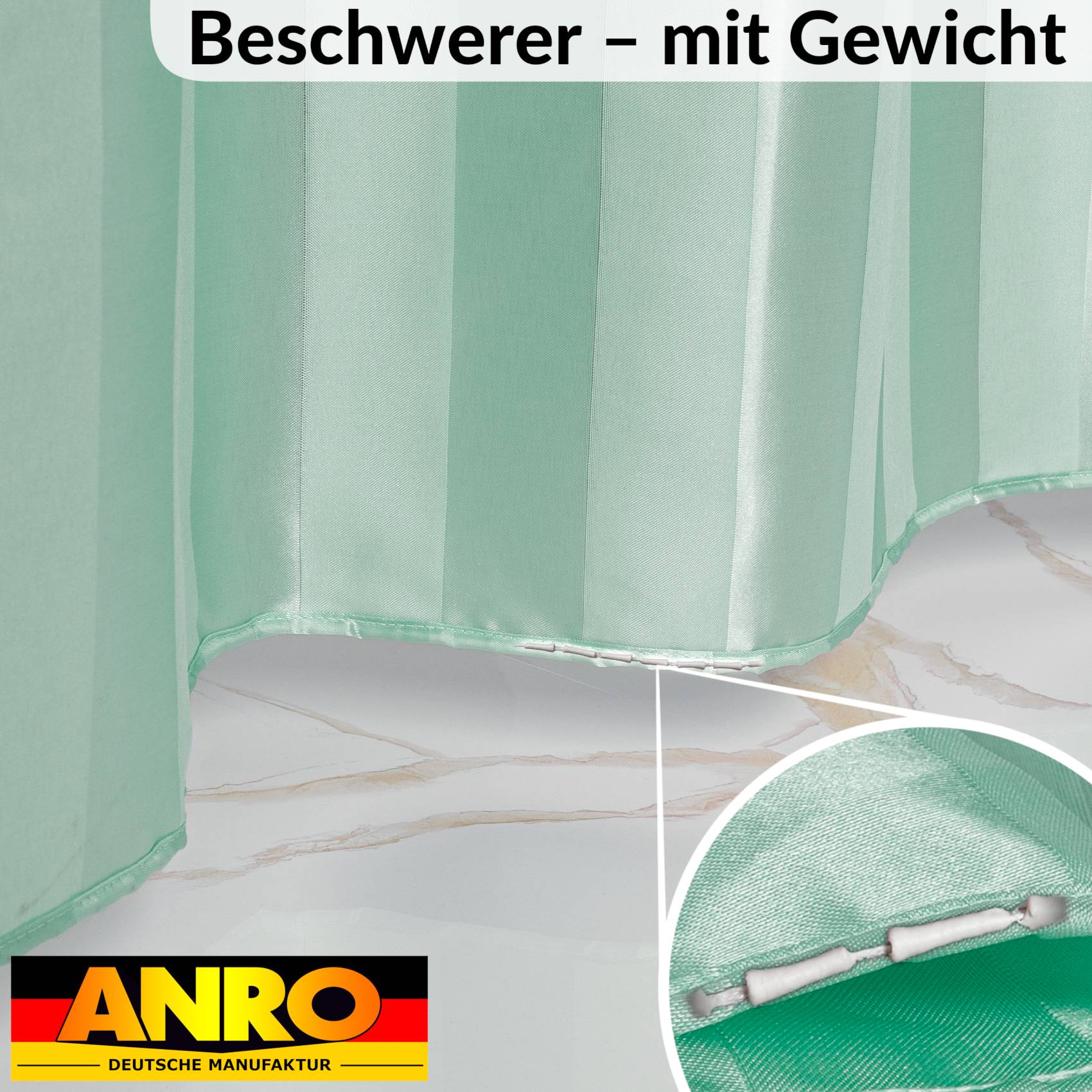 Duschvorhang Badewanne Textil Polyester Bad Vorhang waschbar mit Ringen Grün 3 Größen