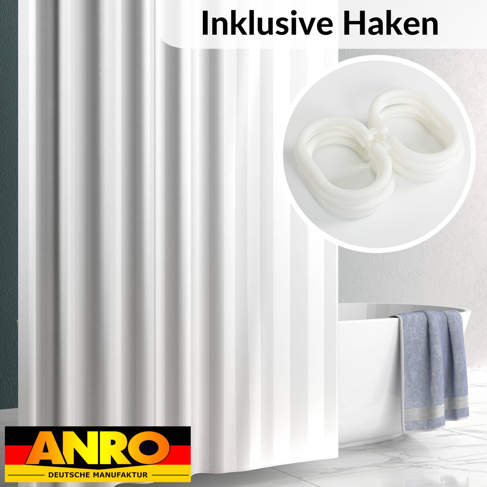 DUSCH-WEIS-120_20-jpg Duschvorhang Badewanne Textil Polyester Bad Vorhang waschbar mit Ringen Weiß 3 Größen