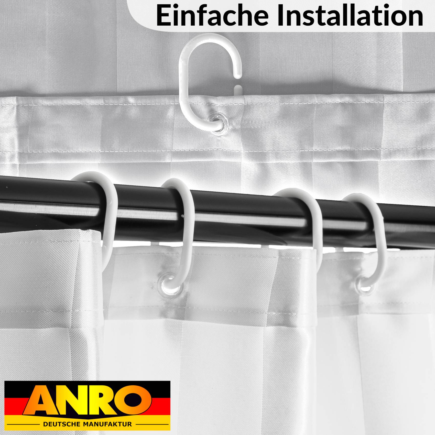 DUSCH-WEIS-120_30-jpg Duschvorhang Badewanne Textil Polyester Bad Vorhang waschbar mit Ringen Weiß 3 Größen