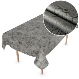 Wachstuchtischdecke Tischdecke abwaschbar Outdoor Premium Leinenprägung Gartentischdecke Anthrazit Blume Breite 140cm