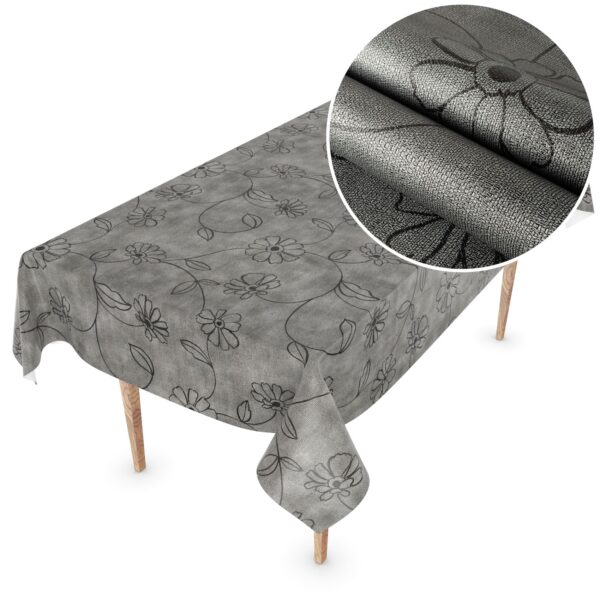 Wachstuchtischdecke Tischdecke abwaschbar Outdoor Premium Leinenprägung Gartentischdecke Anthrazit Blume Breite 140cm
