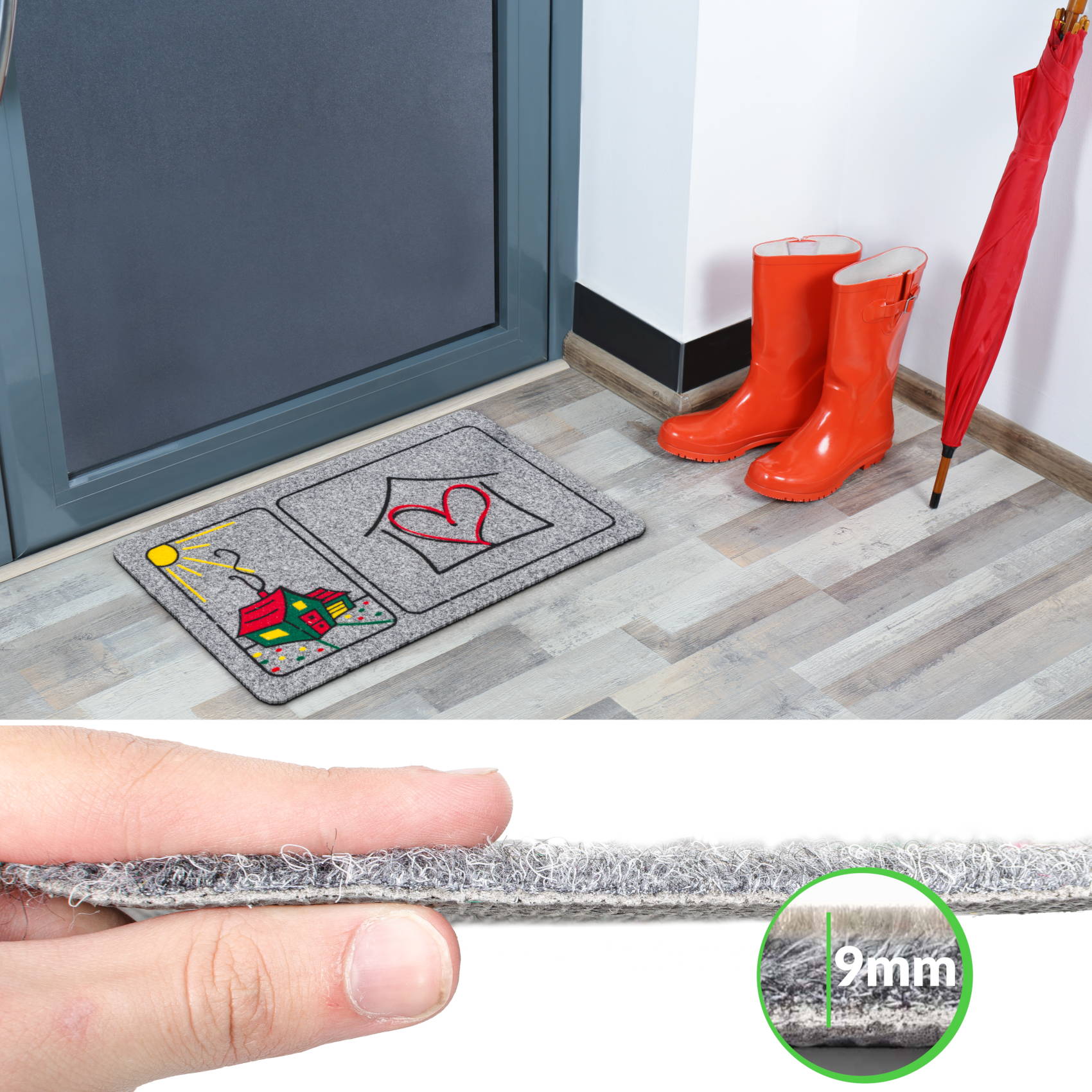 EF22132_40 Fußmatte Schmutzfangmatte Sauberlaufmatte Eingangsmatte Motiv Home Herz 40x70cm