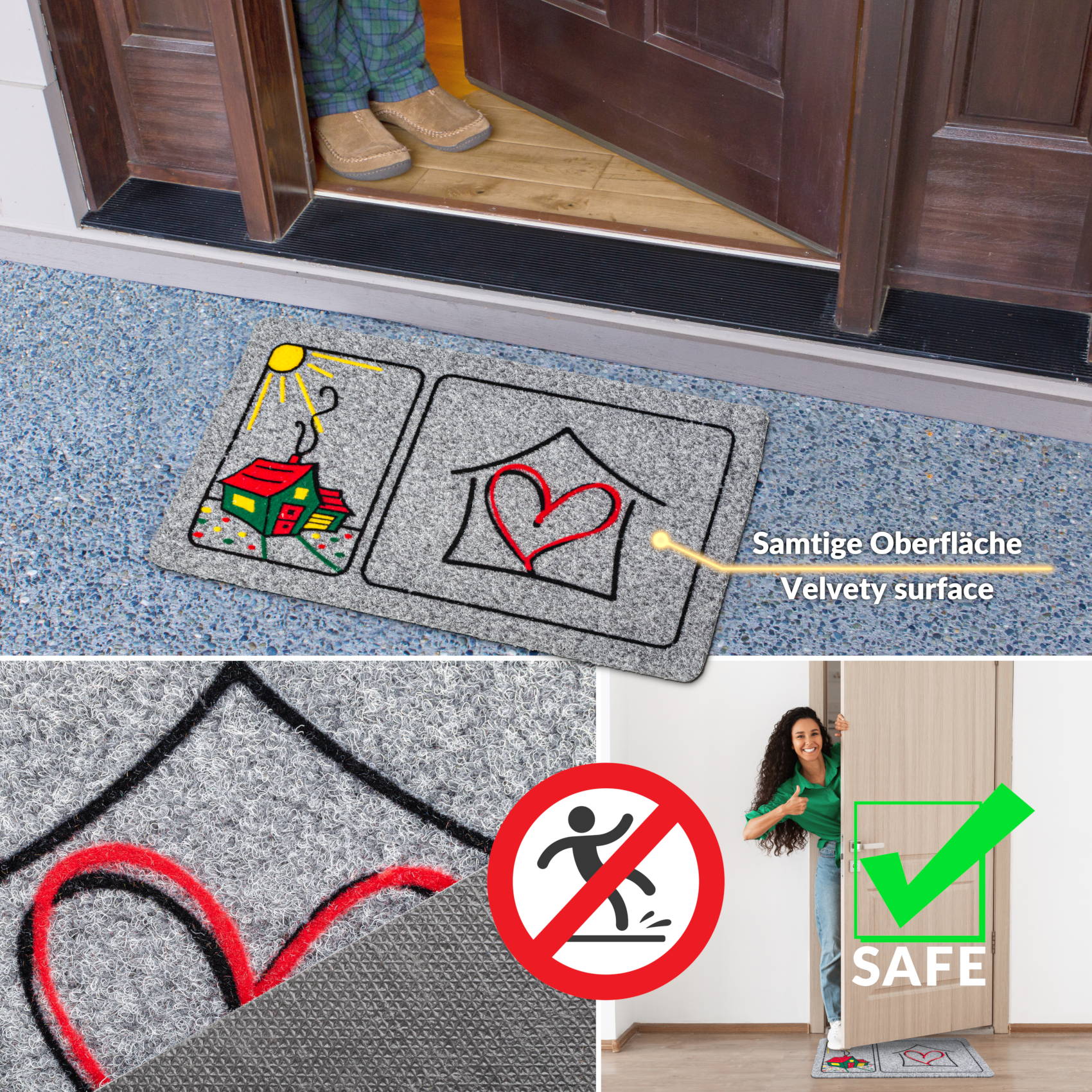 EF22132_60 Fußmatte Schmutzfangmatte Sauberlaufmatte Eingangsmatte Motiv Home Herz 40x70cm