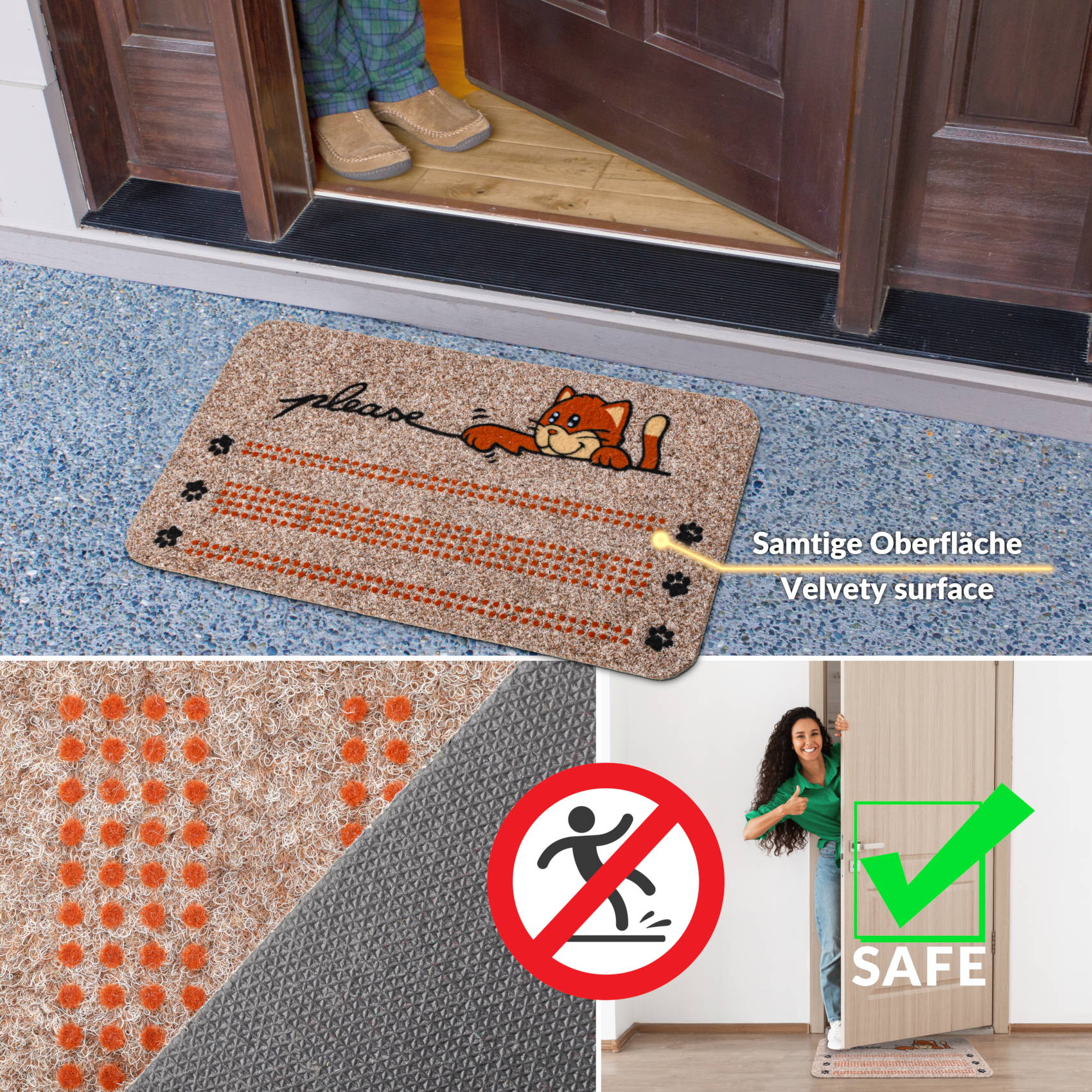 EF21223_60 Fußmatte Schmutzfangmatte Sauberlaufmatte Eingangsmatte Motiv Katze 40x70cm