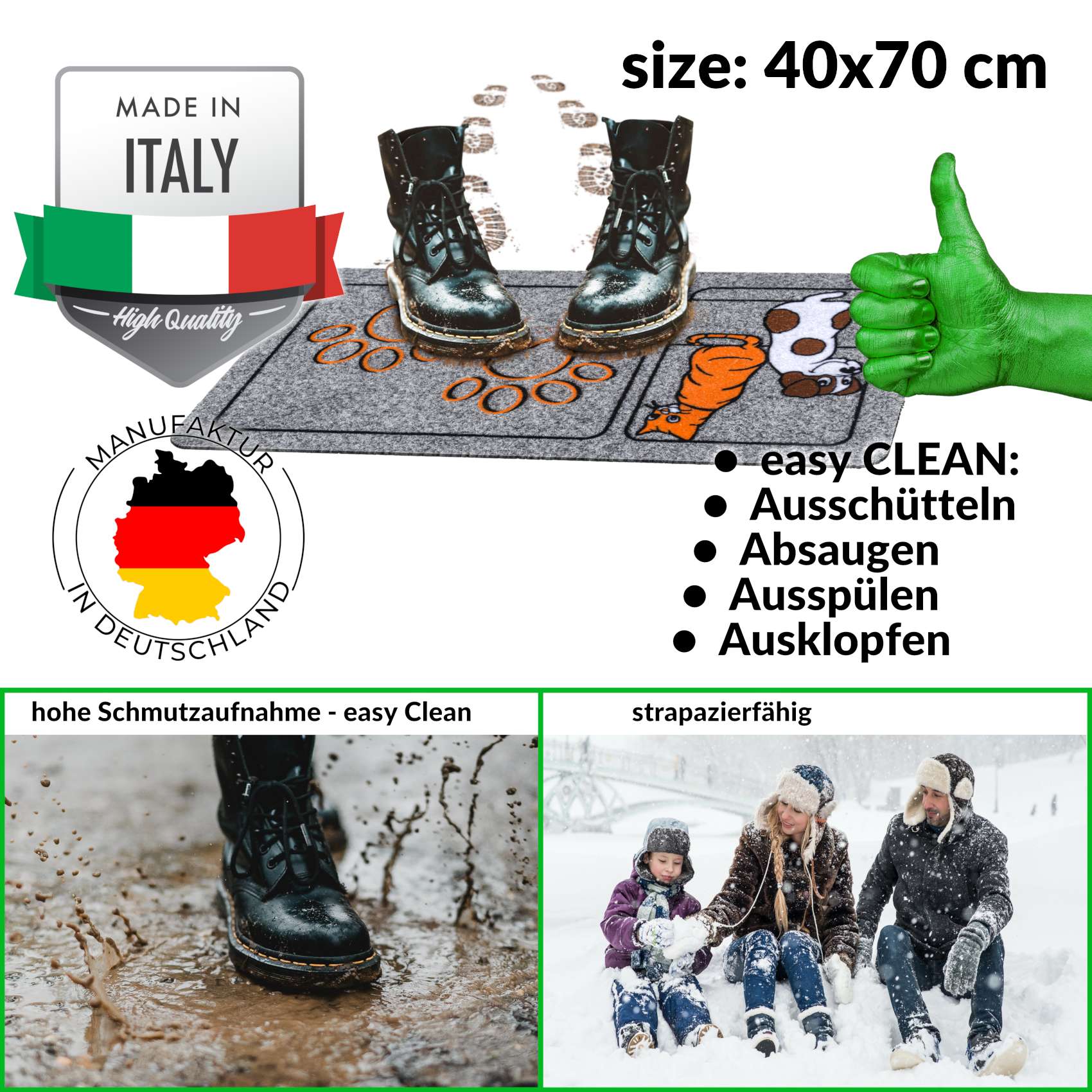 EF22134_30 Schmutzfangmatte Fußmatte Sauberlaufmatte Eingangsmatte Motiv Pfoten 40x70cm