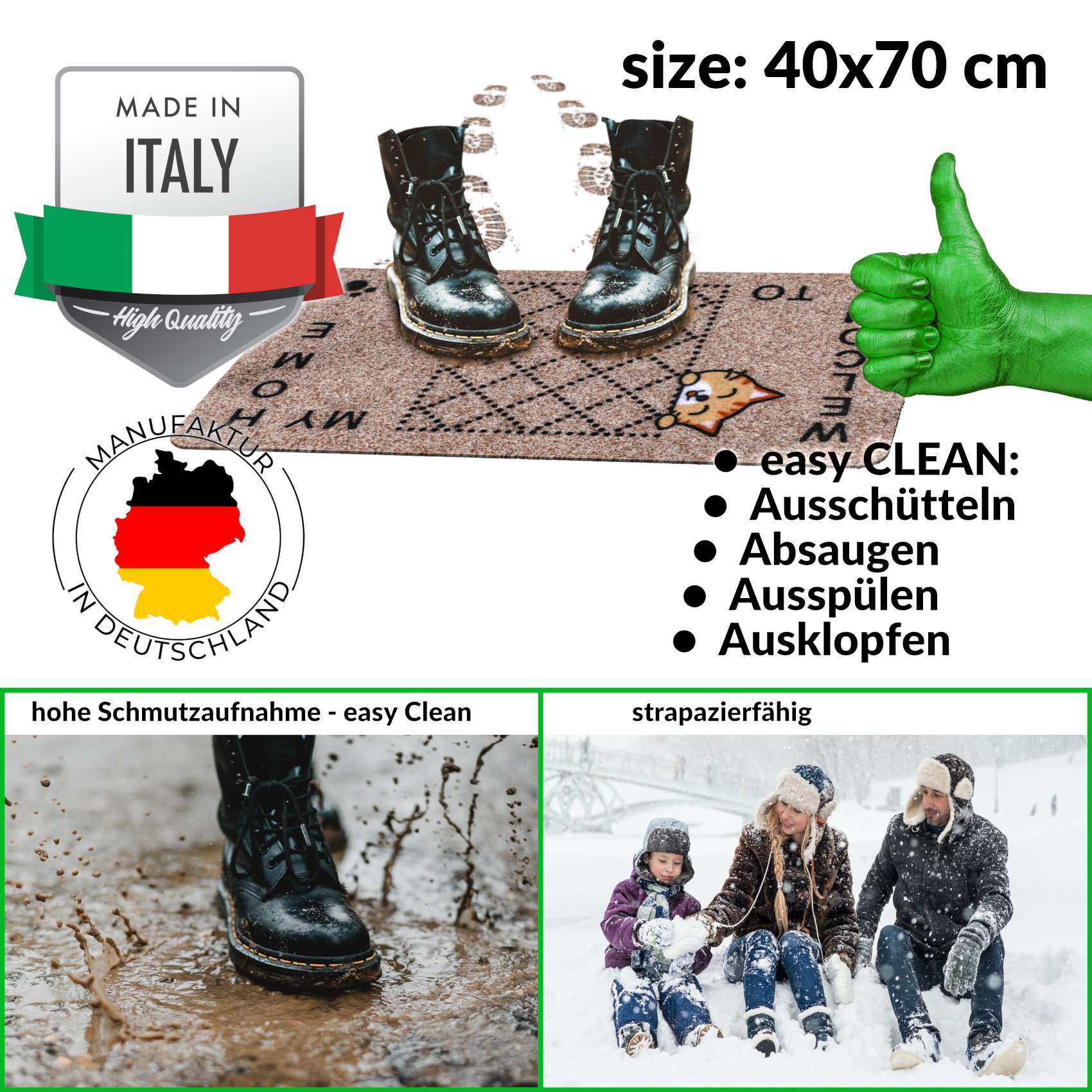 Fußmatte Schmutzfangmatte Sauberlaufmatte Eingangsmatte Motiv Welcome Home 40x70cm