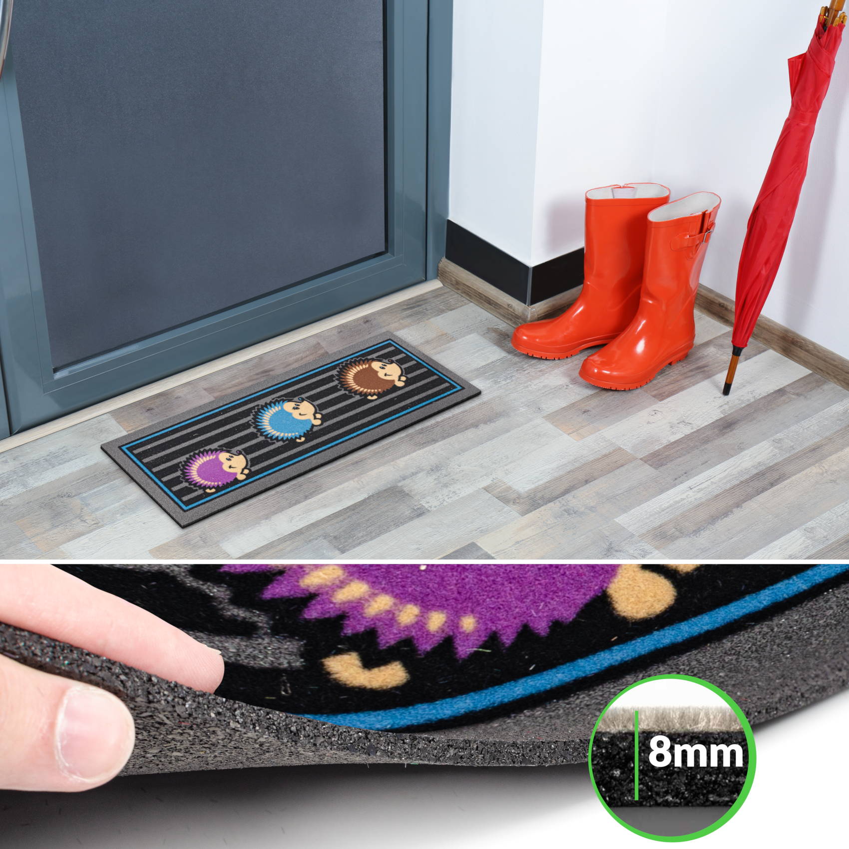 Schmutzfangmatte Fußmatte Sauberlaufmatte Schmutzmatte Motiv Igel 25x68cm