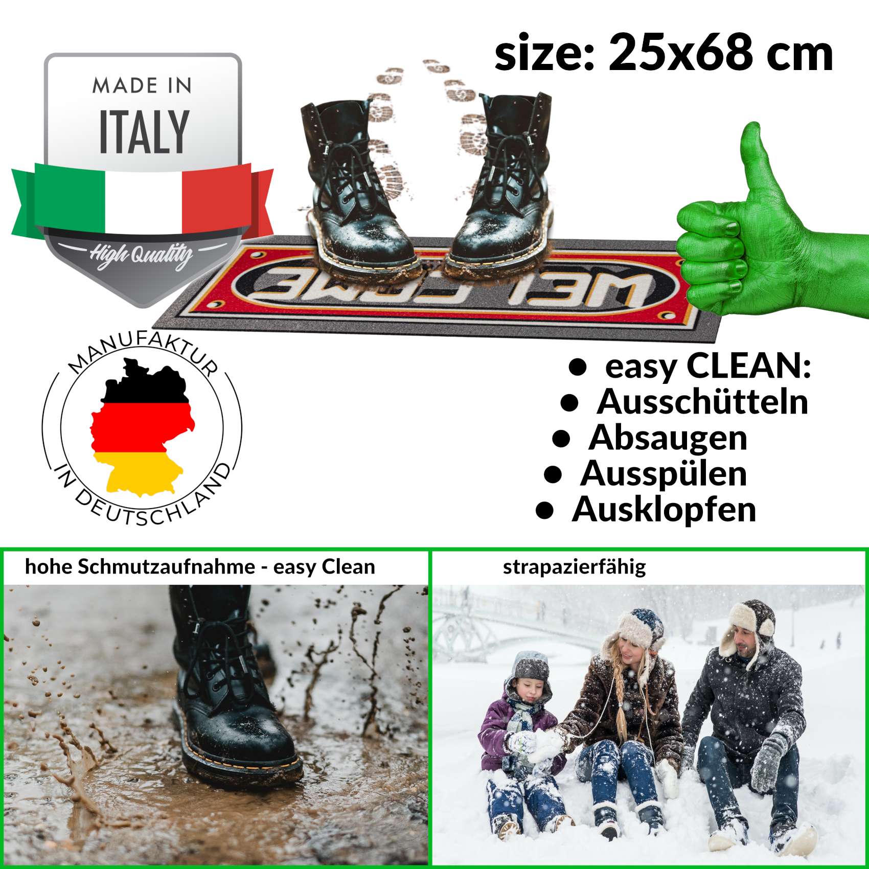 EF21802_30 Schmutzfangmatte Fußmatte Sauberlaufmatte Schmutzmatte Motiv Welcome 25x68cm