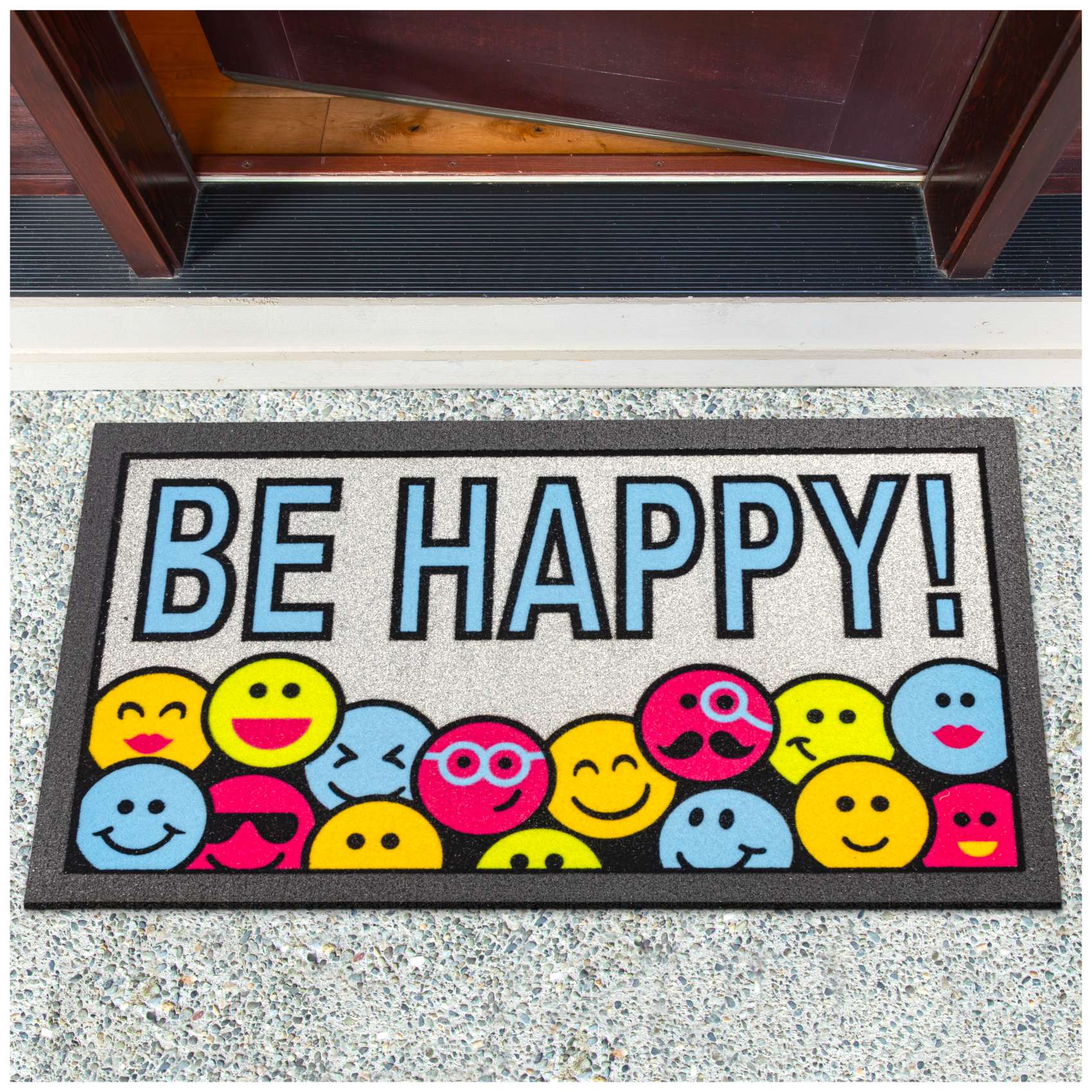 EF21550_10 Schmutzfangmatte Fußmatte Sauberlaufmatte Schmutzmatte Motiv Be Happy! – Glitzer 40x68cm