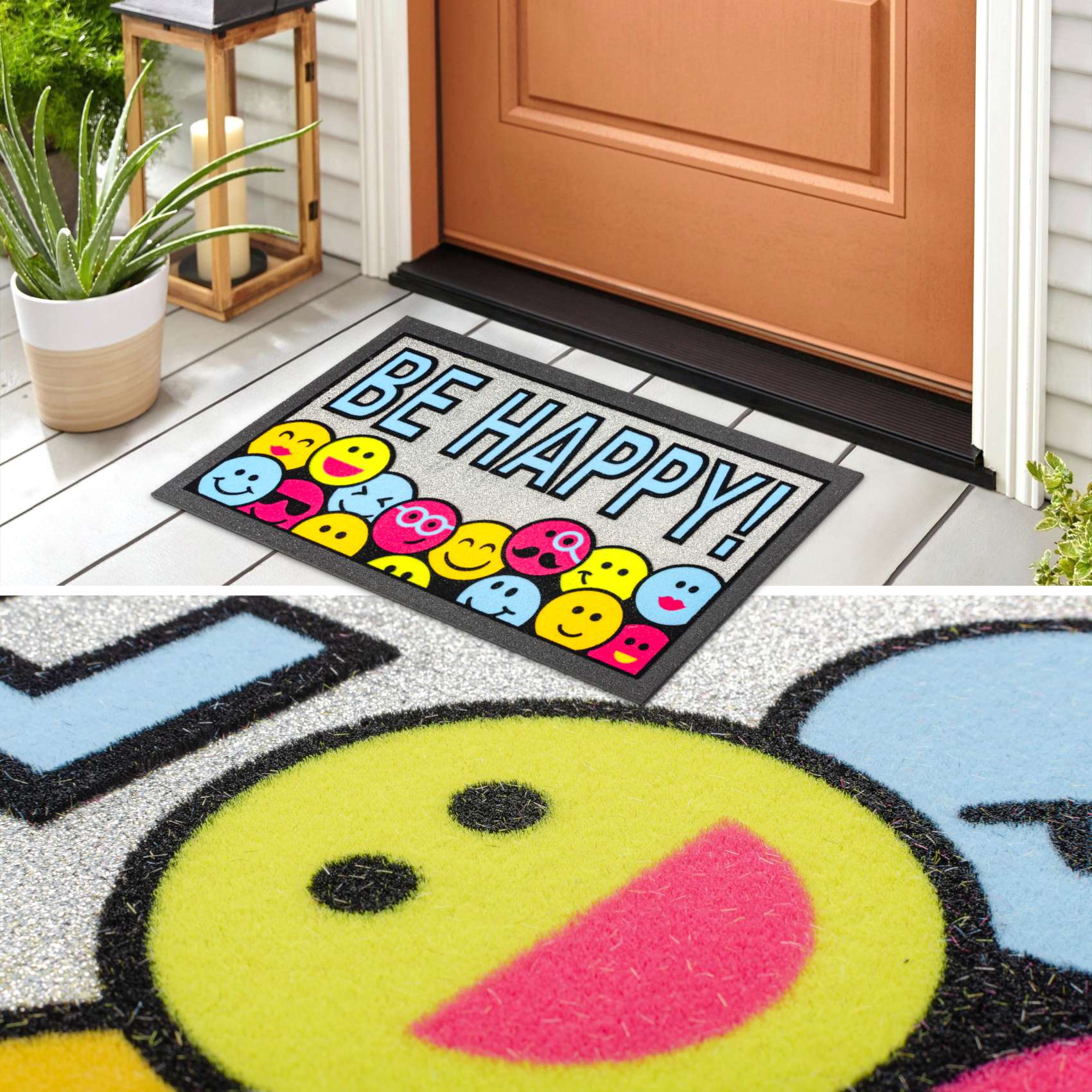 EF21550_50 Schmutzfangmatte Fußmatte Sauberlaufmatte Schmutzmatte Motiv Be Happy! – Glitzer 40x68cm