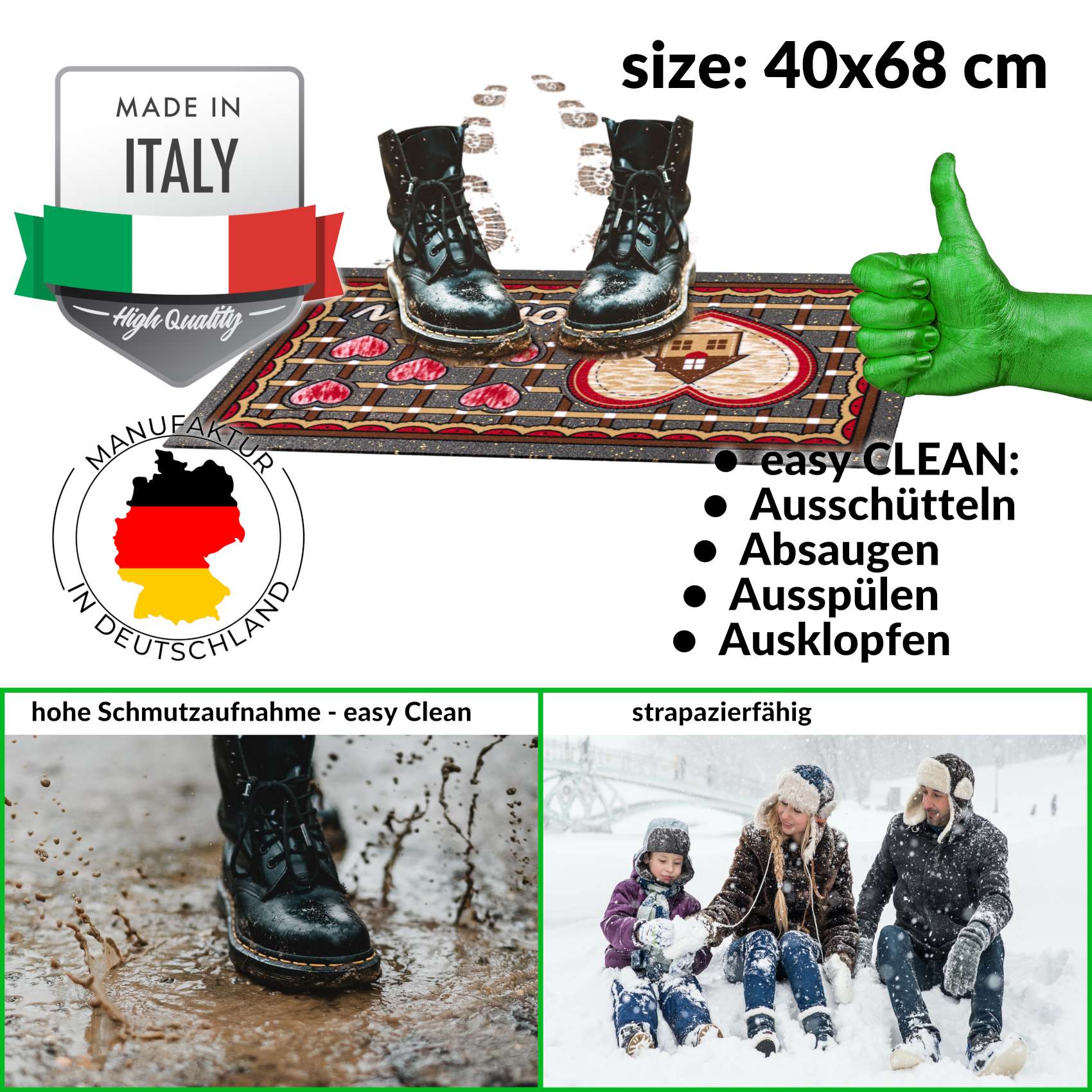 Schmutzfangmatte Fußmatte Sauberlaufmatte Schmutzmatte Motiv Come In – Herz 40x68cm