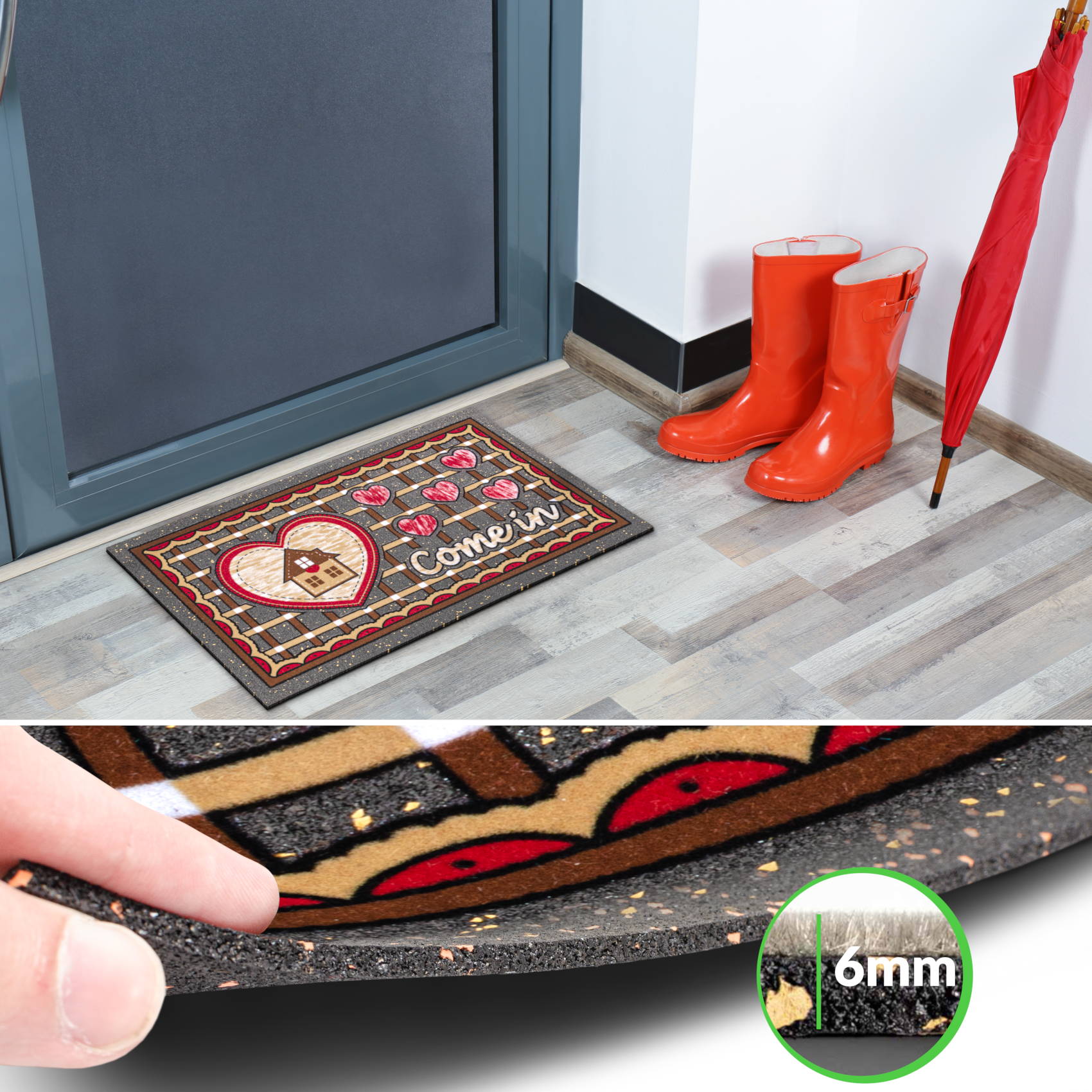 Schmutzfangmatte Fußmatte Sauberlaufmatte Schmutzmatte Motiv Come In – Herz 40x68cm