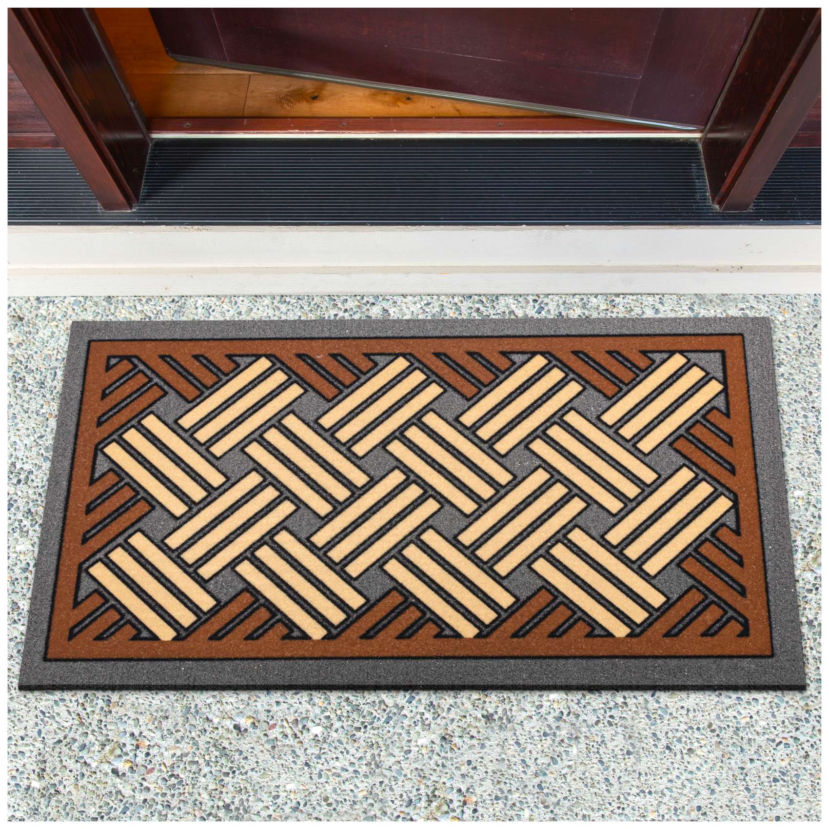 EF20136_10 Schmutzfangmatte Fußmatte Sauberlaufmatte Schmutzmatte Motiv Flechtwerk Braun 40x68cm