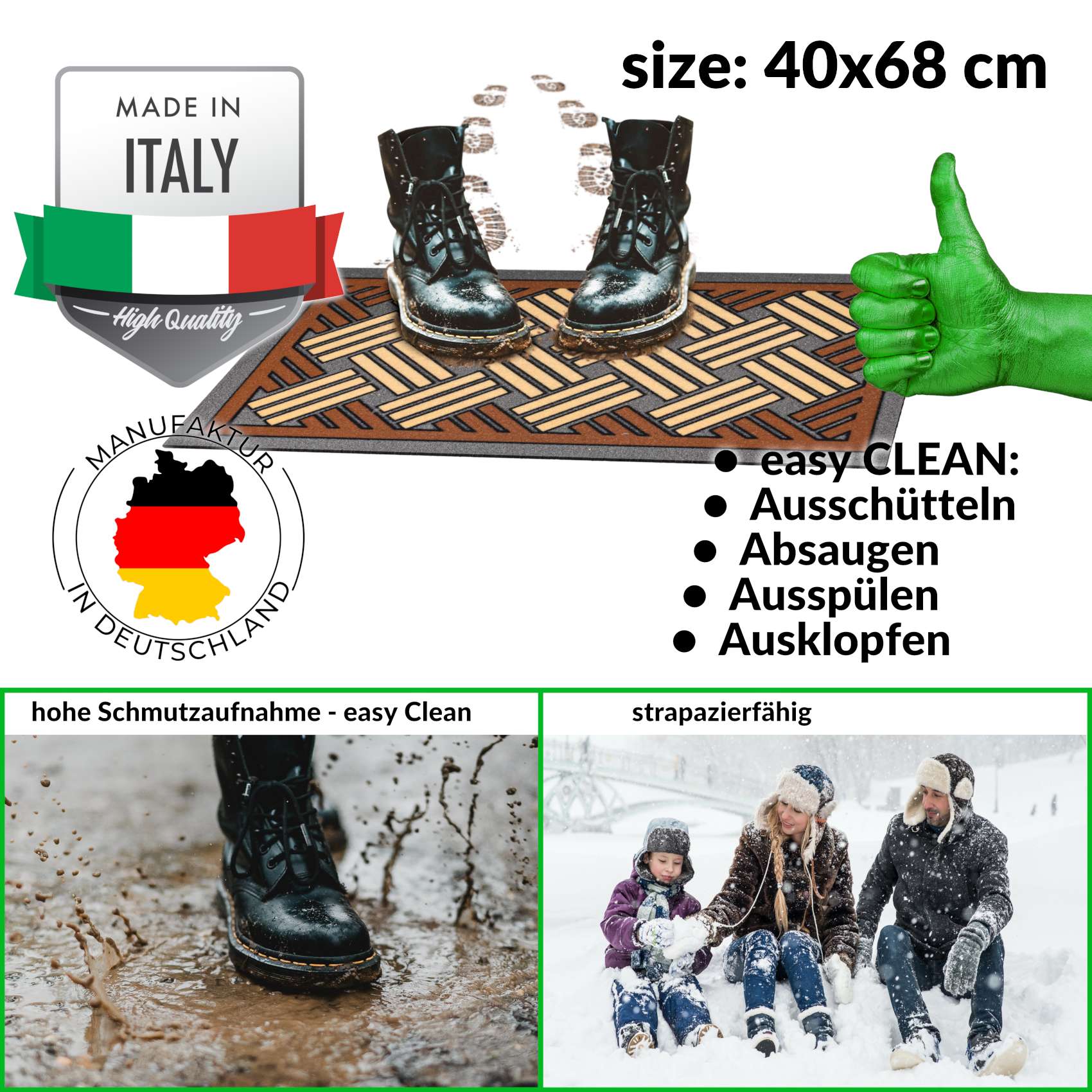 EF20136_30 Schmutzfangmatte Fußmatte Sauberlaufmatte Schmutzmatte Motiv Flechtwerk Braun 40x68cm