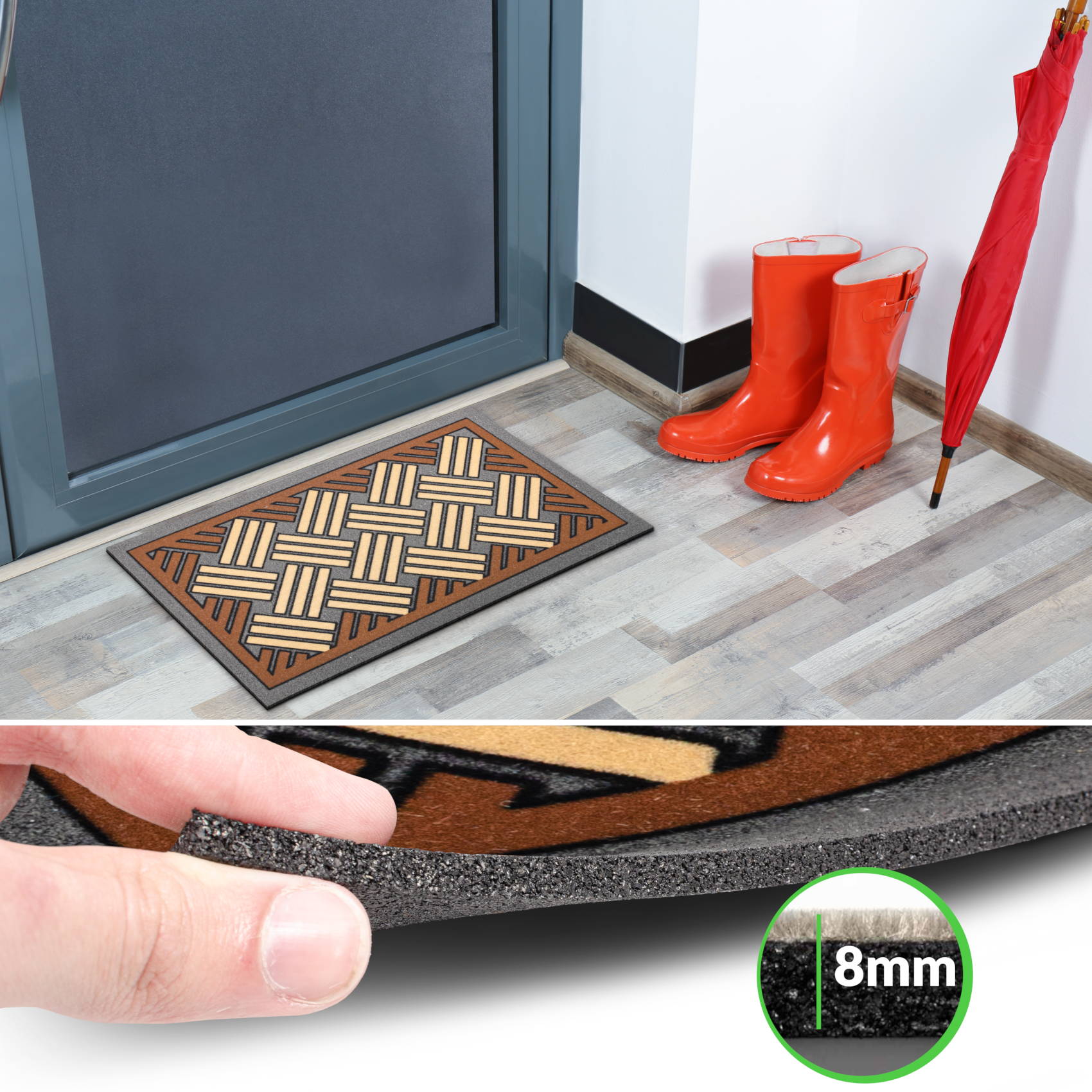 EF20136_40 Schmutzfangmatte Fußmatte Sauberlaufmatte Schmutzmatte Motiv Flechtwerk Braun 40x68cm